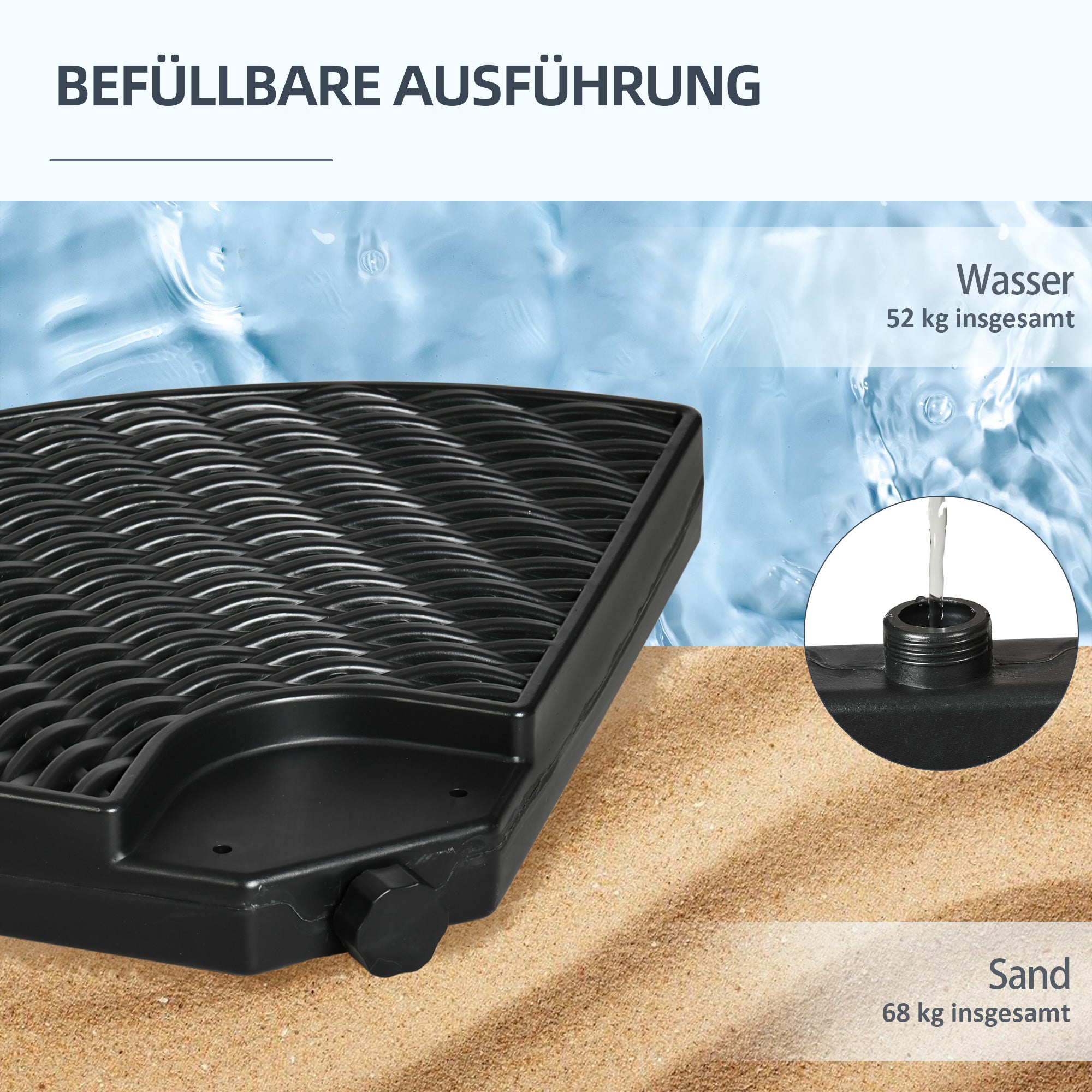 Parasol Weight Cantilever Base 52kg Water/68kg Sand Weatherproof HDPE