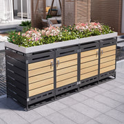 Bin Storage Unit with Planter Box, Slotted Ventilation and Lock, Iron with Wood-Look Slats