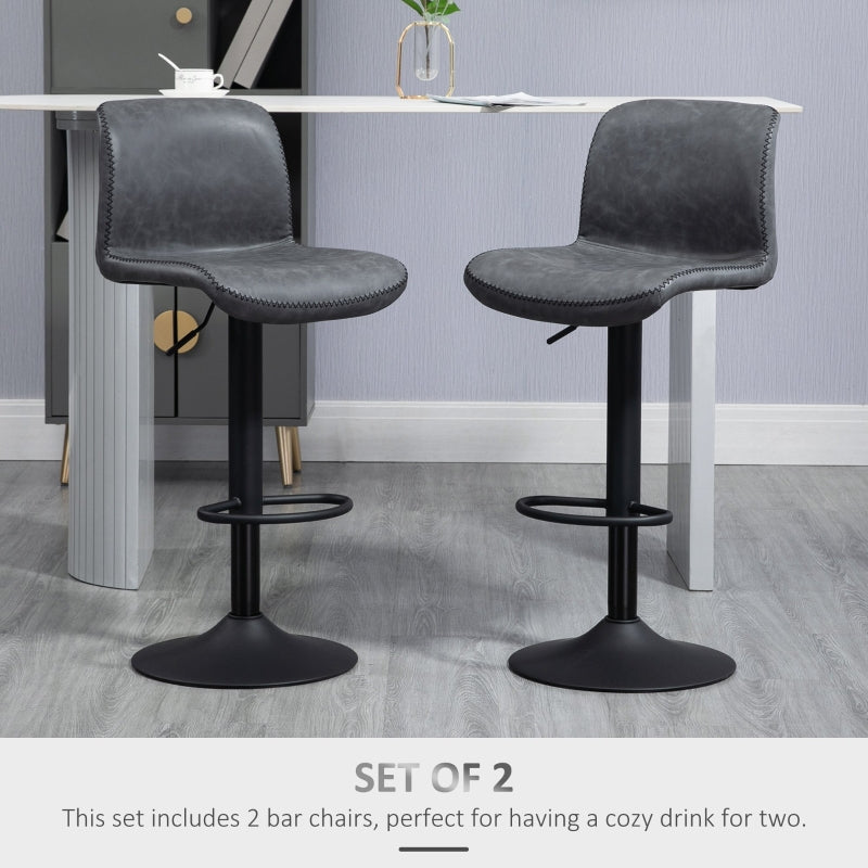 Bar Stool, Adjustable Height Swivel Seat with Footrest, Dark Grey PU Leather (Set of 2)