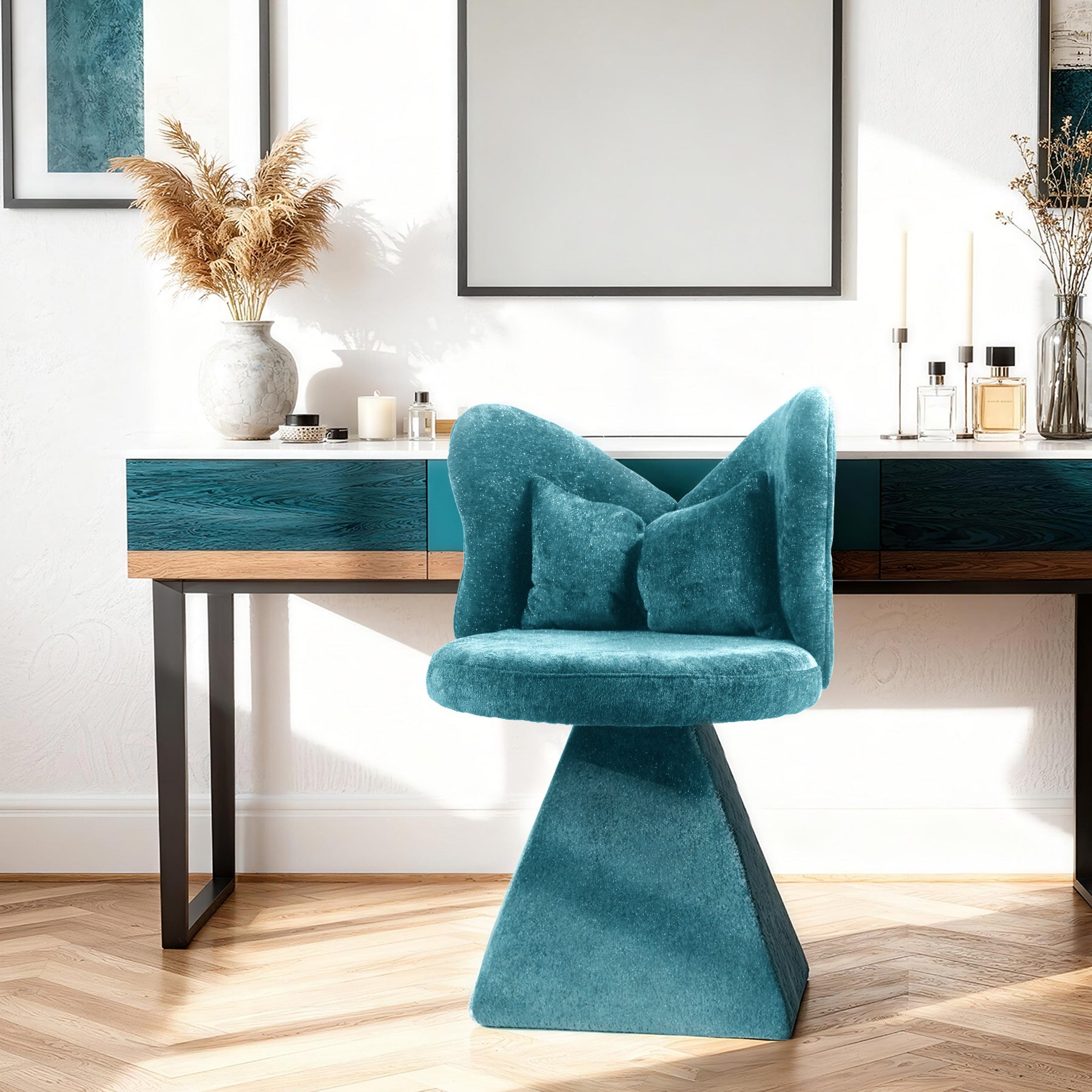 Vanity Chair Butterfly Backrest Swivel - Blue