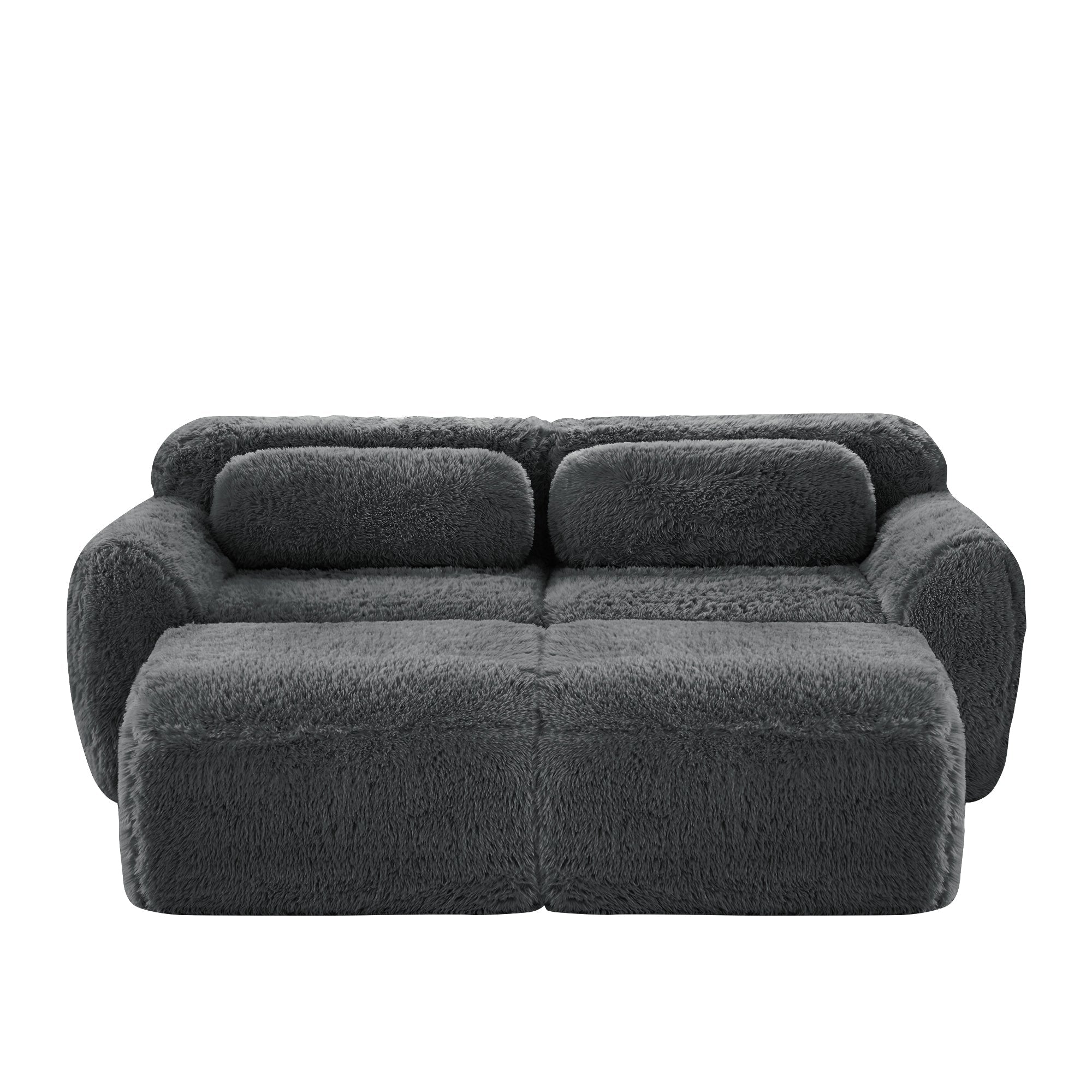Boneless Cloud Modular Sleeper Sofa 2 Ottomans Plush Fabric - Grey