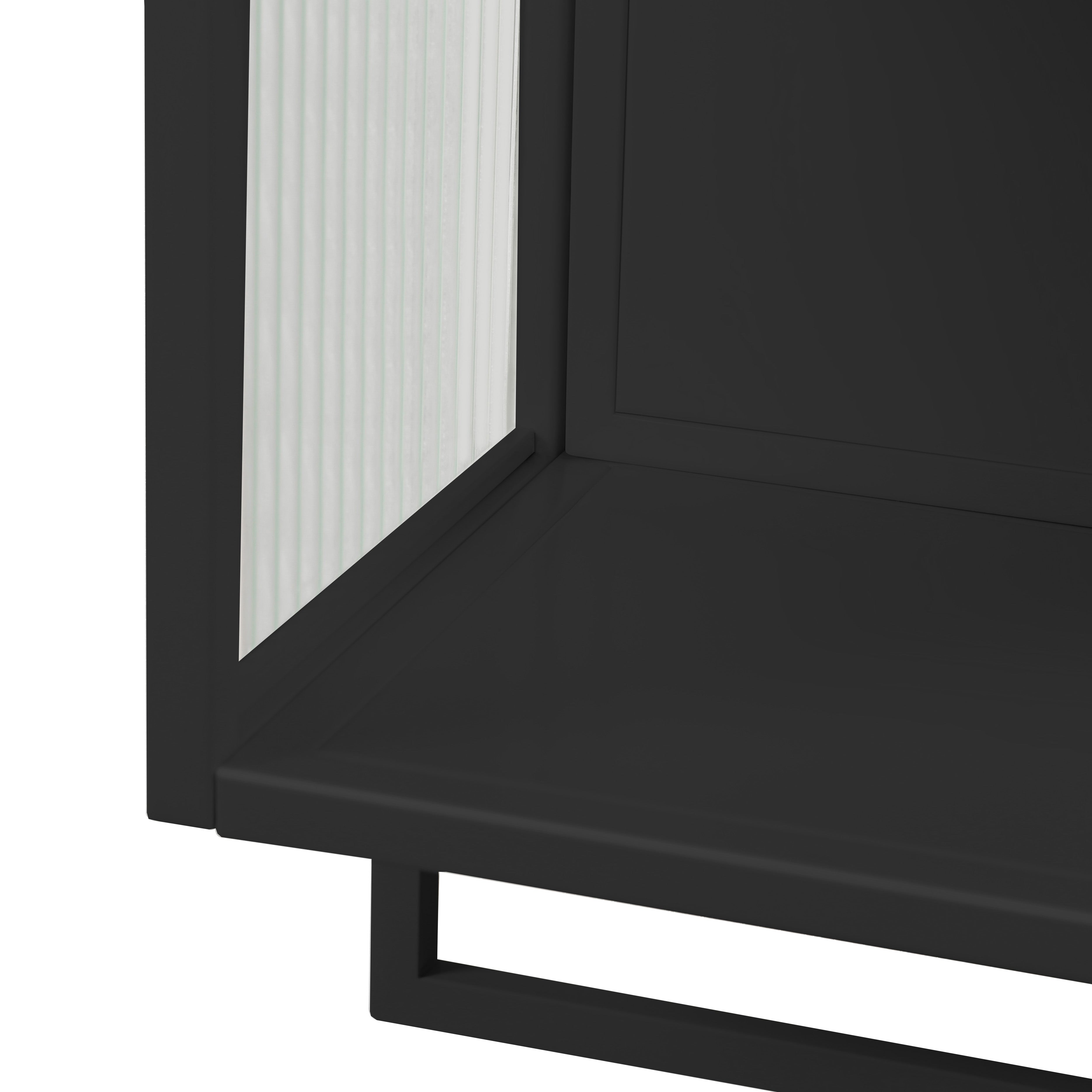 Wall Cabinet 60CM Glass Doors, Two-tier Storage, Open Shelf, Towel Rack, Black