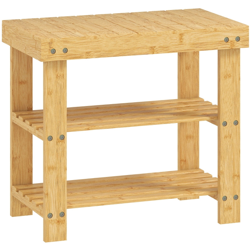 Bamboo Shoe Bench 2 Shelves Seat 50x28x45cm - Natural