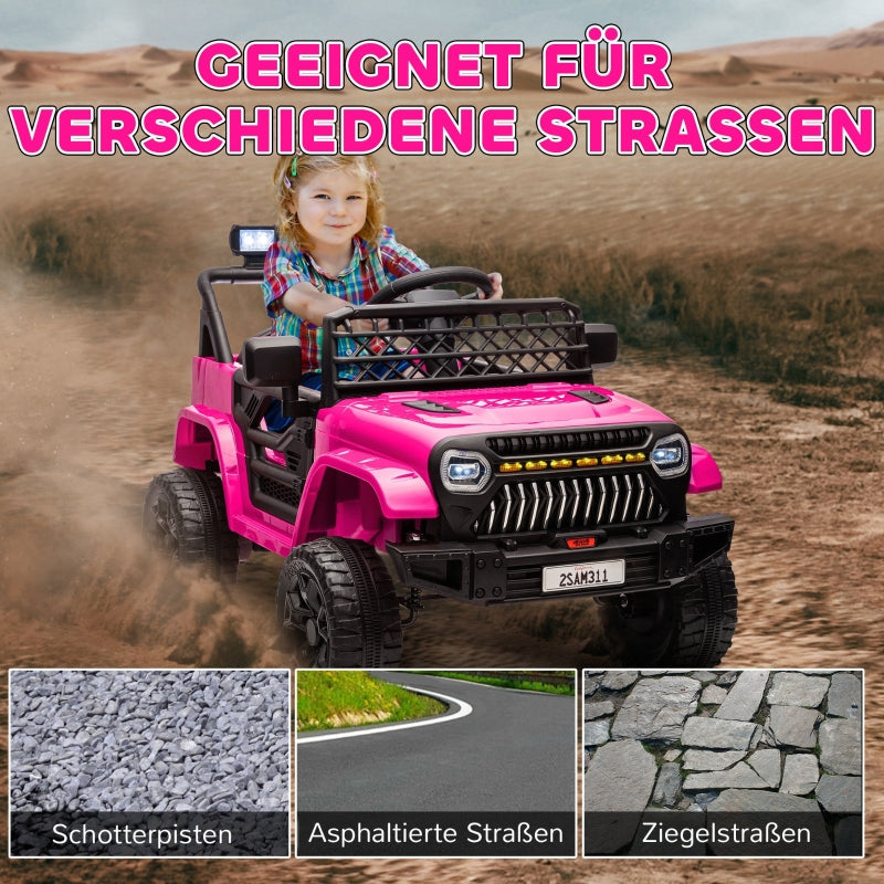 Children's Electric Car, 12V 2 Motors with Remote Control and LED Music, Pink