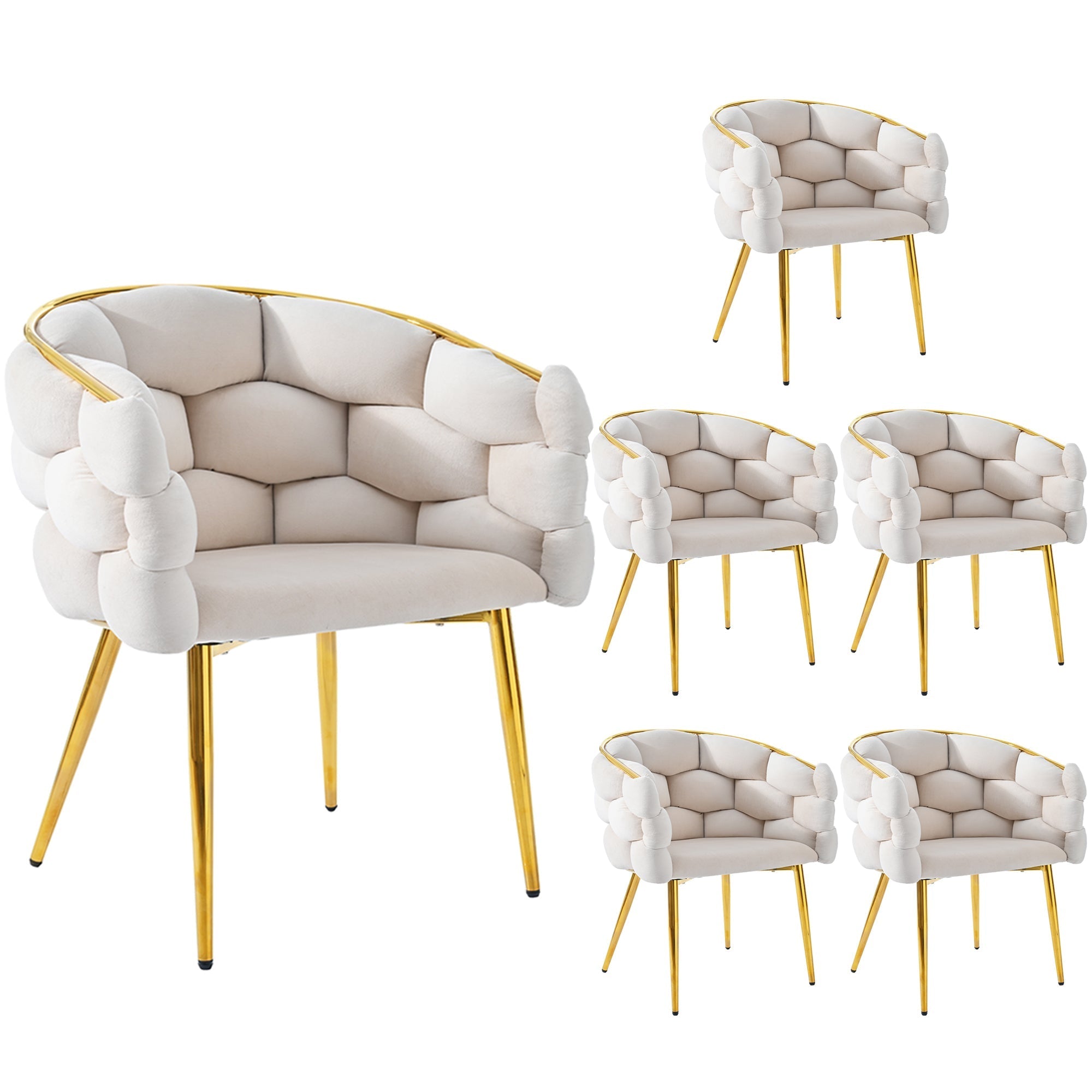 Luxurious Velvet Chairs Set of 6 Modern Gold Legs - Beige