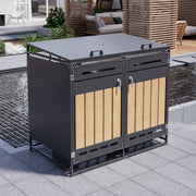 Bin Storage Unit with Hydraulic Lid, Slotted Ventilation and Lock, Iron Wood-Look Cladding