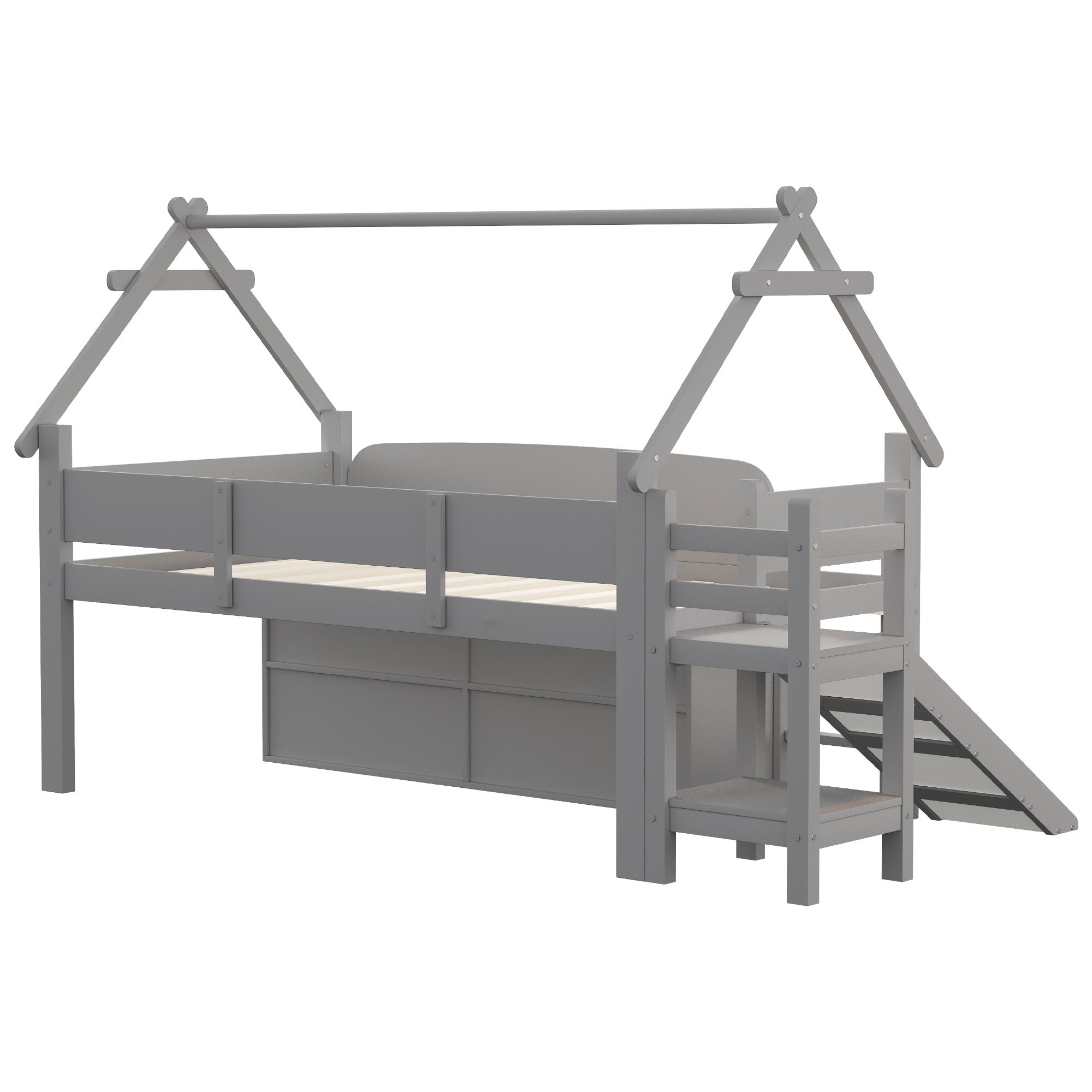 Children's House Bed 90x200cm with Slide Drawers Storage Solid Wood Grey