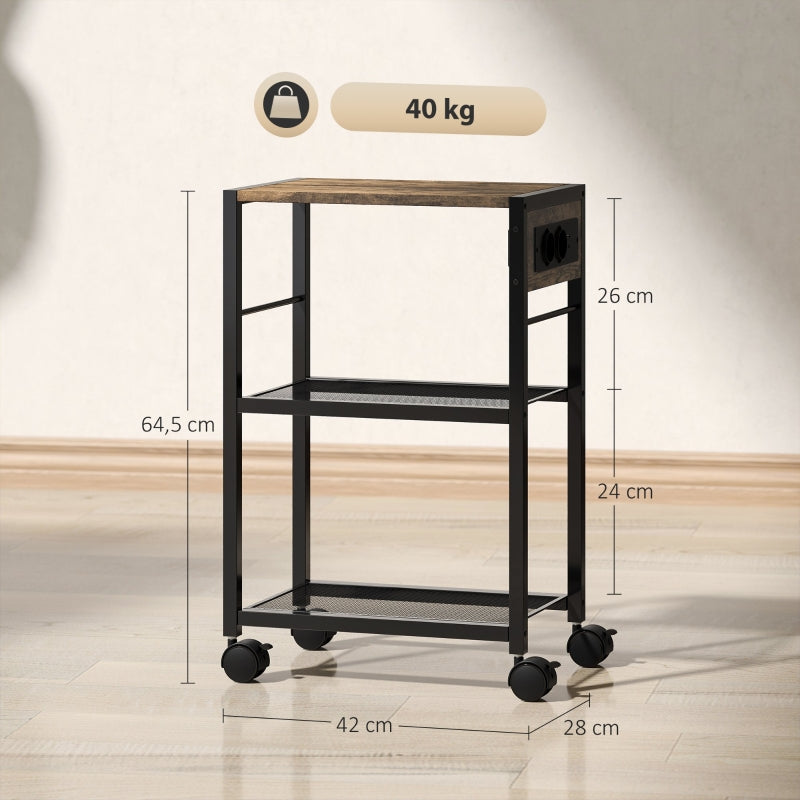Printer Stand with Wheels Power Outlets USB & USB-C Ports - Rustic Brown