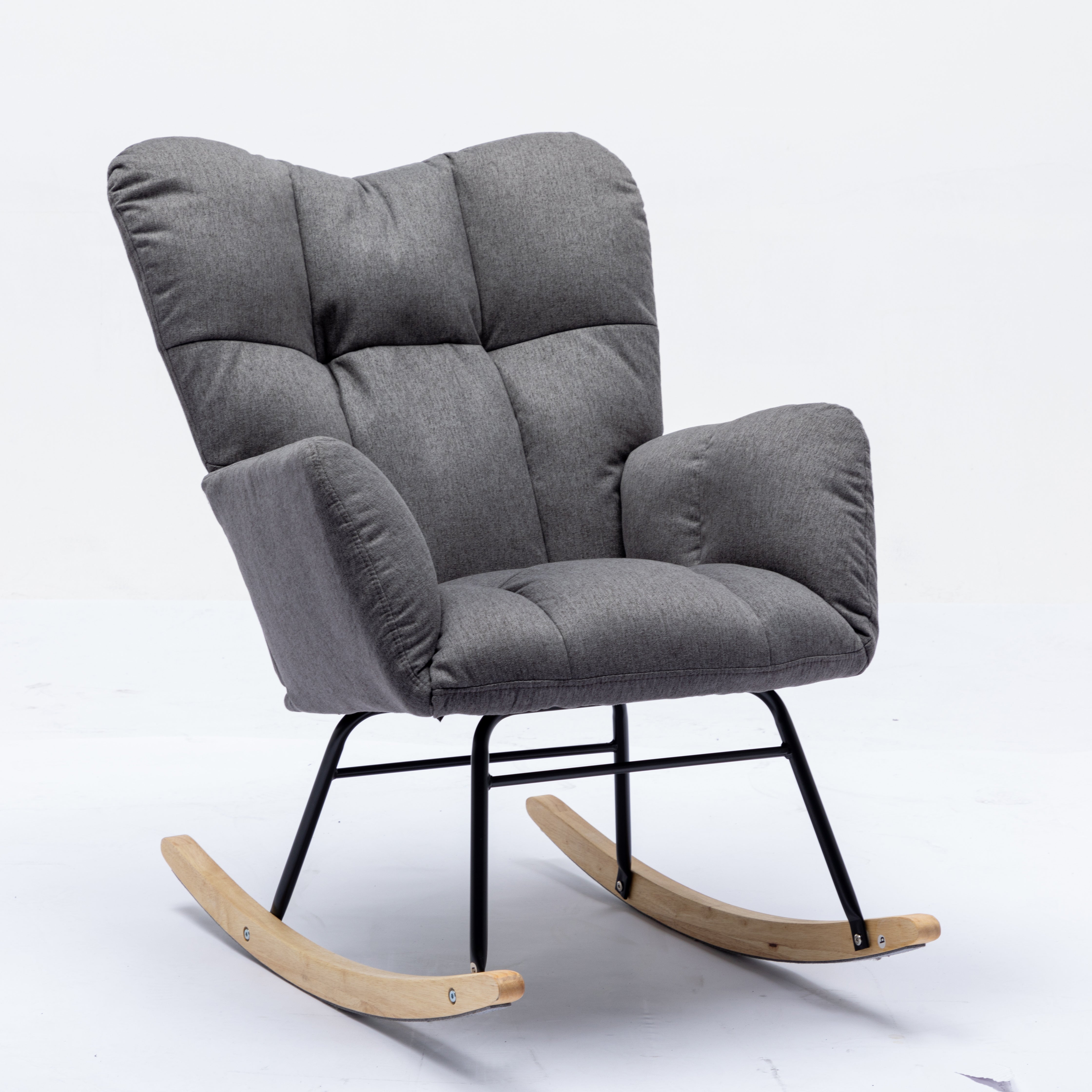 009 Mid-Century Modern Armchair with Quilting, Upholstered Seat, Linen Fabric, Grey
