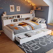 Lit de jour enfant 140x190cm Multifonctionnel Tiroirs Rangement Blanc