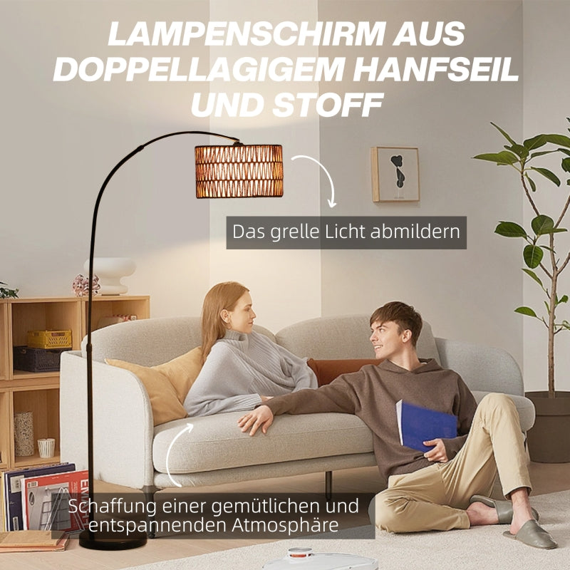 Floor Lamp, E27 socket, height adjustable, black with linen lampshade