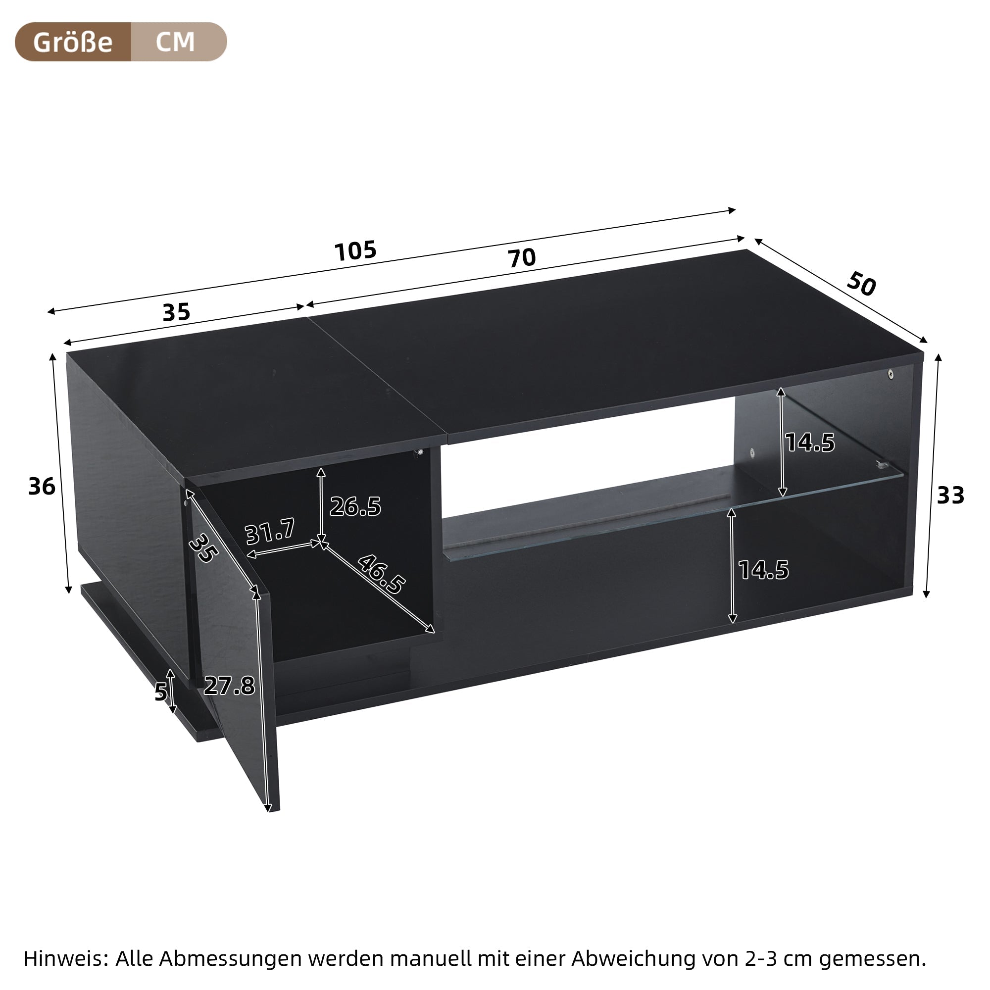 LED Coffee Table with High-Gloss Storage and APP LED Lights, Black High-Gloss