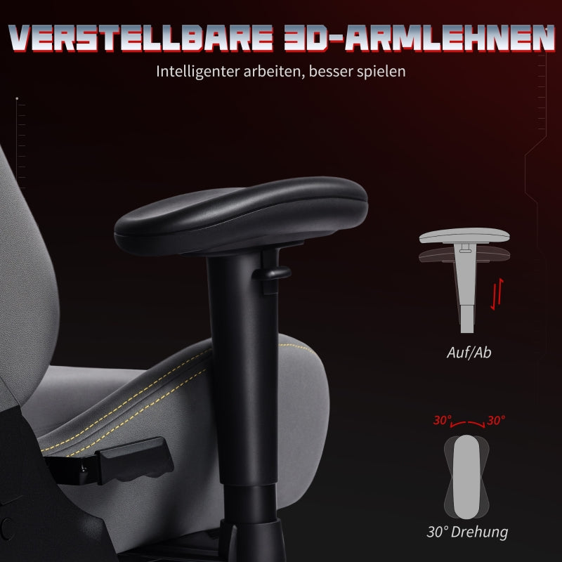 Ergonomic Gaming Chair Adjustable Rolling Desk with 3D Armrests Lumbar Support Grey