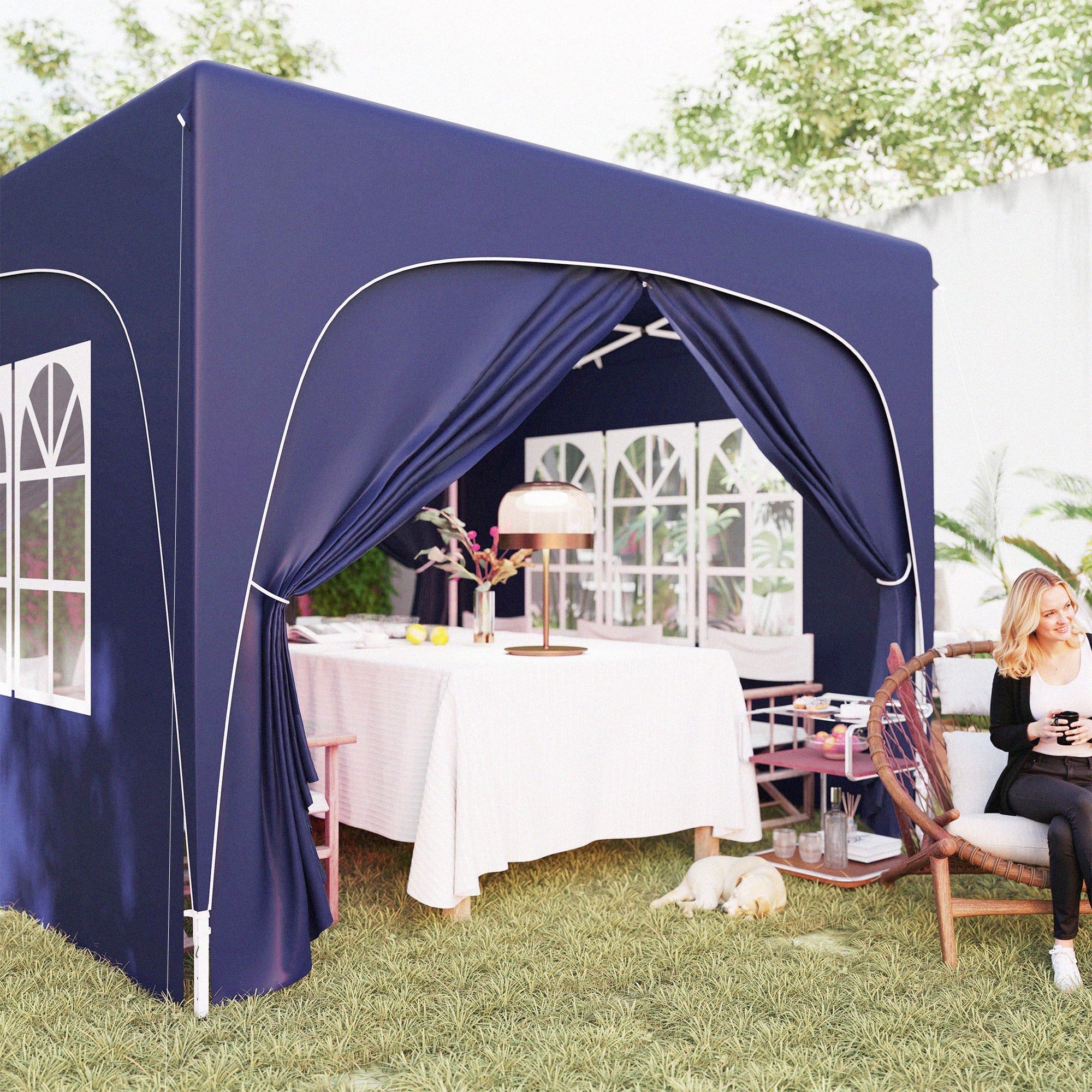 3x3m Gazebo Pop-Up Folding, Water-Repellent, UV 50+, 4 Side Panels, Dark Blue