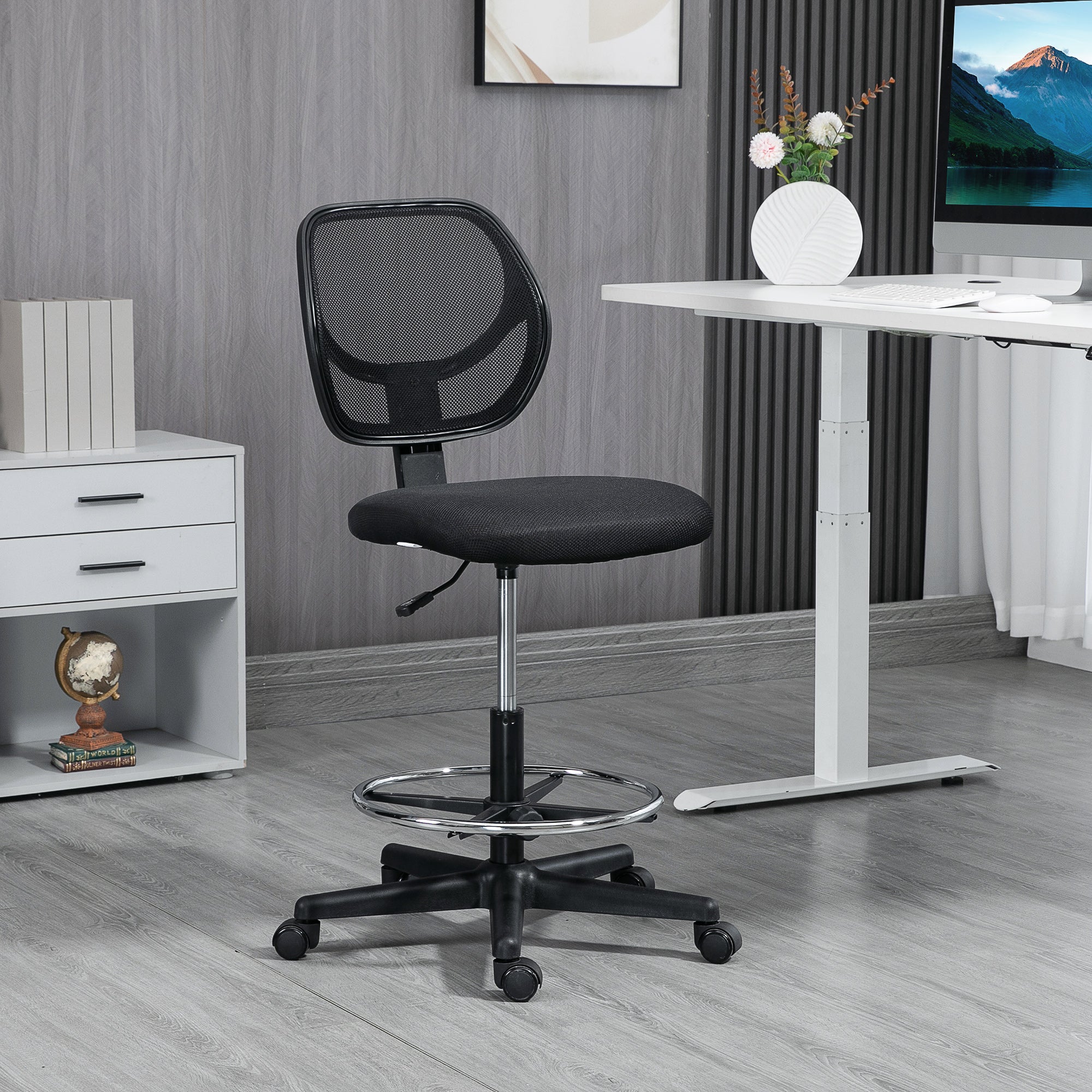 Vinsetto Standing Office Chair, Height-Adjustable Ergonomic Swivel, Black