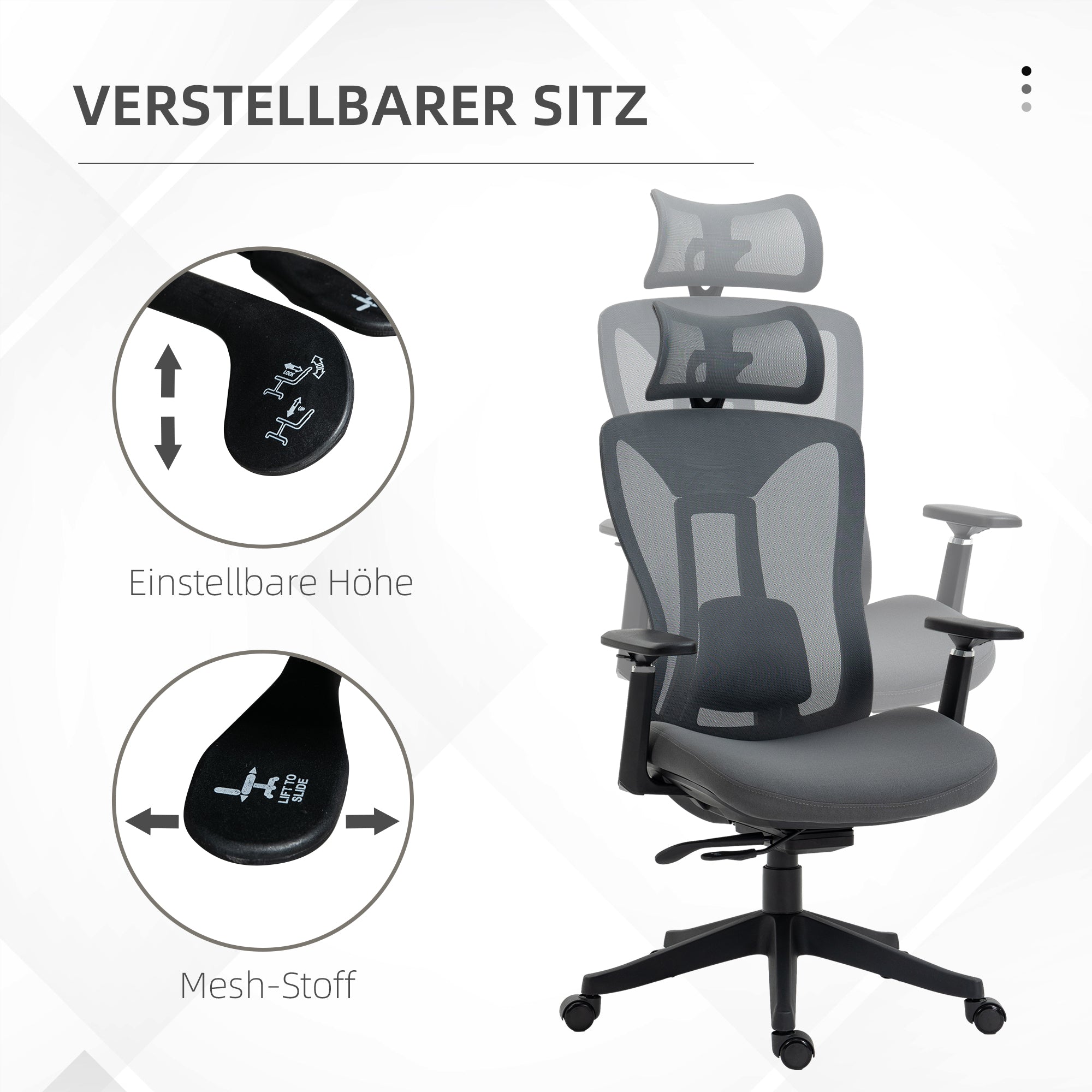Office Chair Ergonomic Desk Chair Reclining Function Mesh Gray