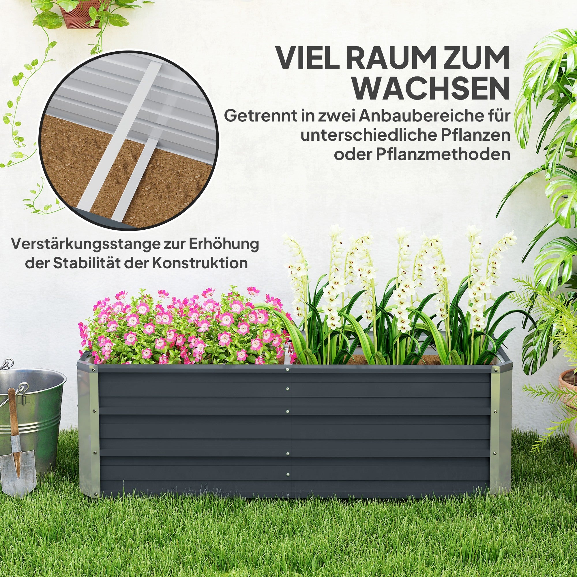 Steel Raised Garden Bed/Planter 125x47x40cm, Charcoal Grey