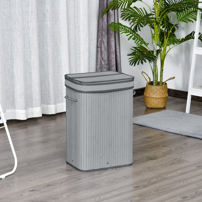 Bamboo Laundry Basket, 70L, Narrow with Lid, Gray