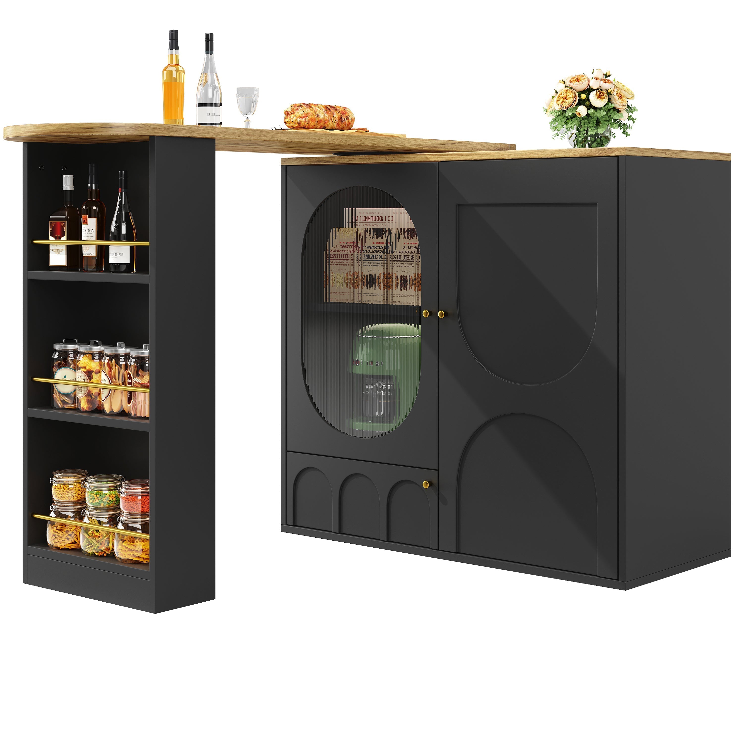 Bar Table 360° Rotating Counter with Storage, White/Black