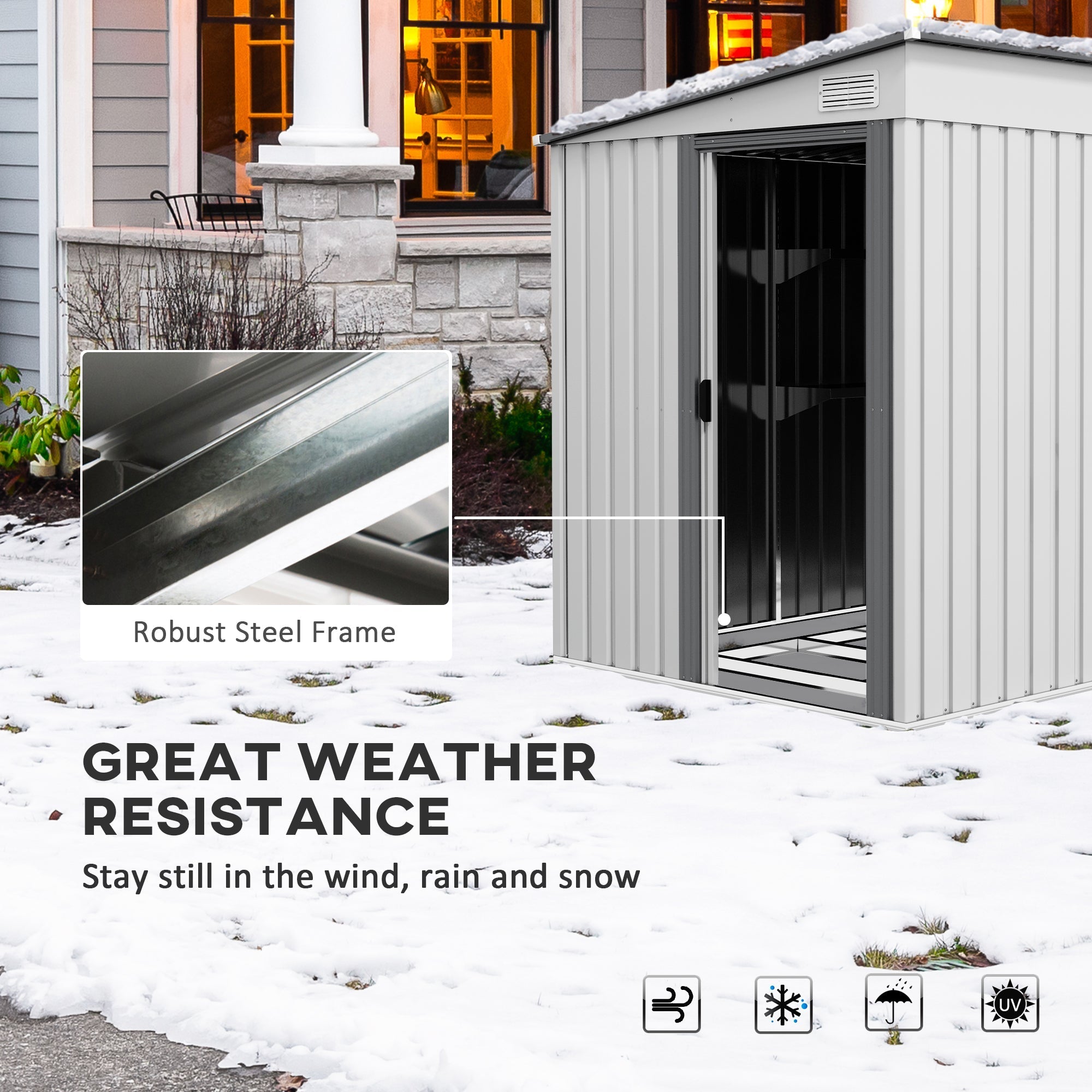 Galvanised Metal Shed 7 x 5ft with Sliding Door, White