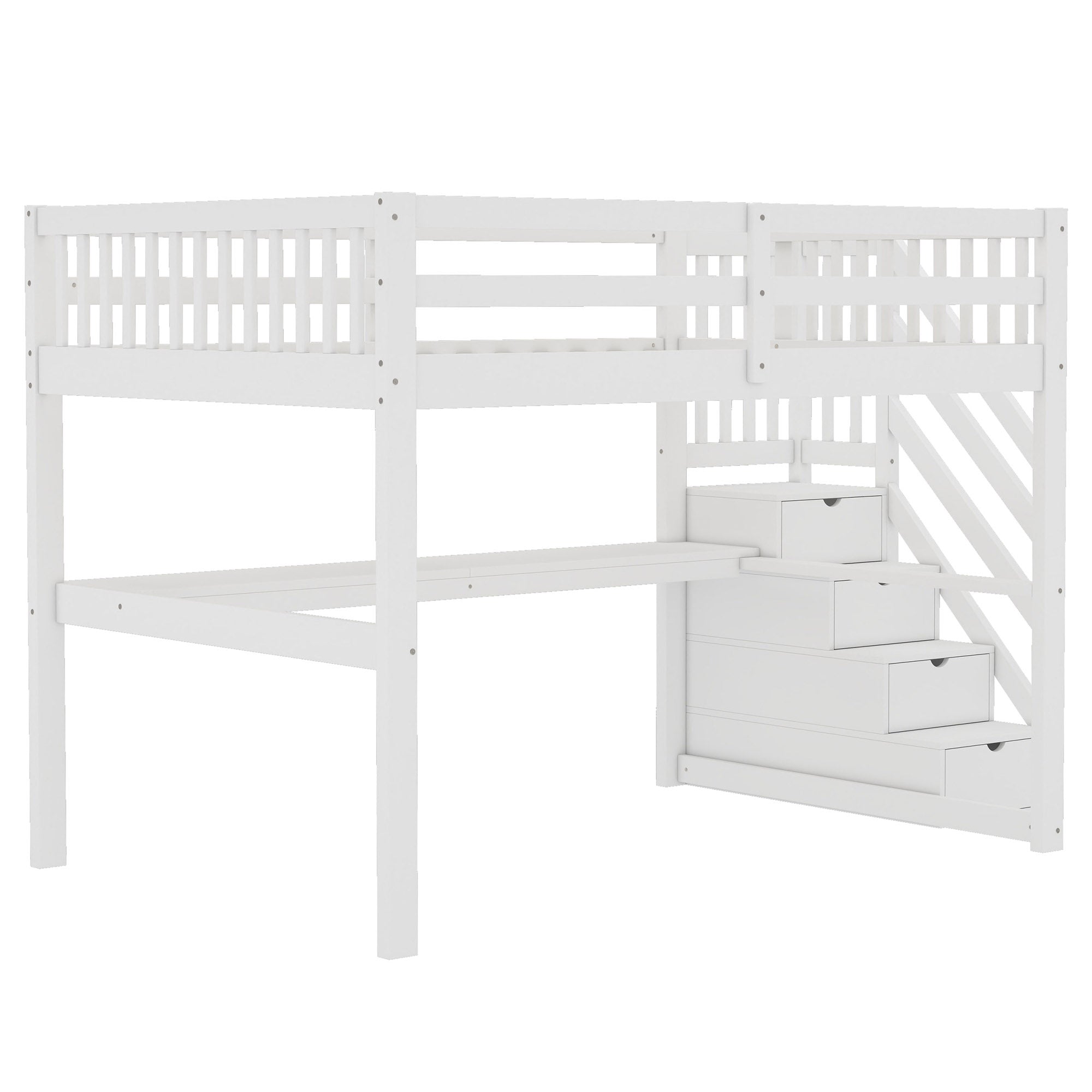 Loft Bed 140x200 Children's Storage Drawers Desk - White