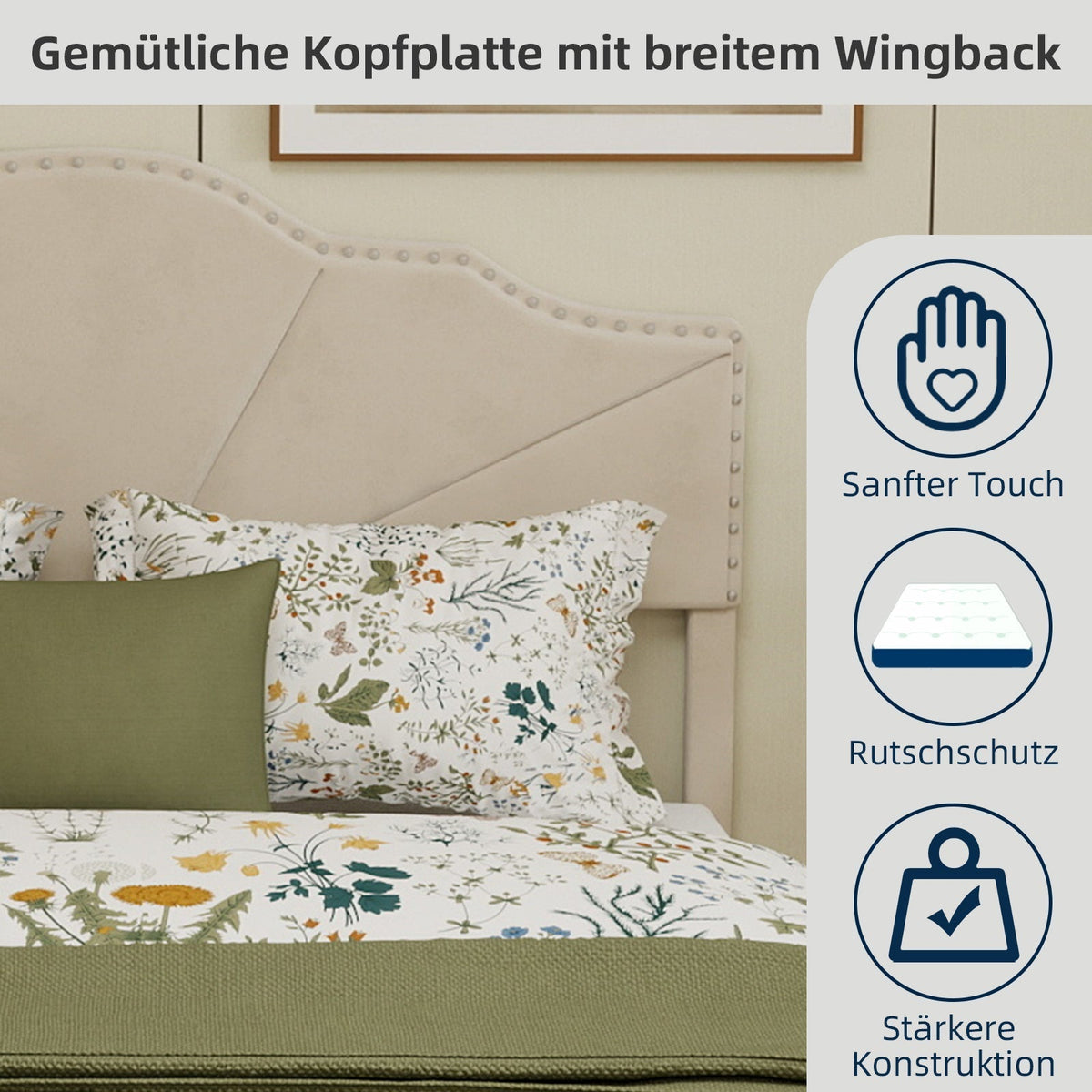 Modern Minimalist Soft Bed, Comfortable Soft Headboard 160x200cm Low Box, Beige
