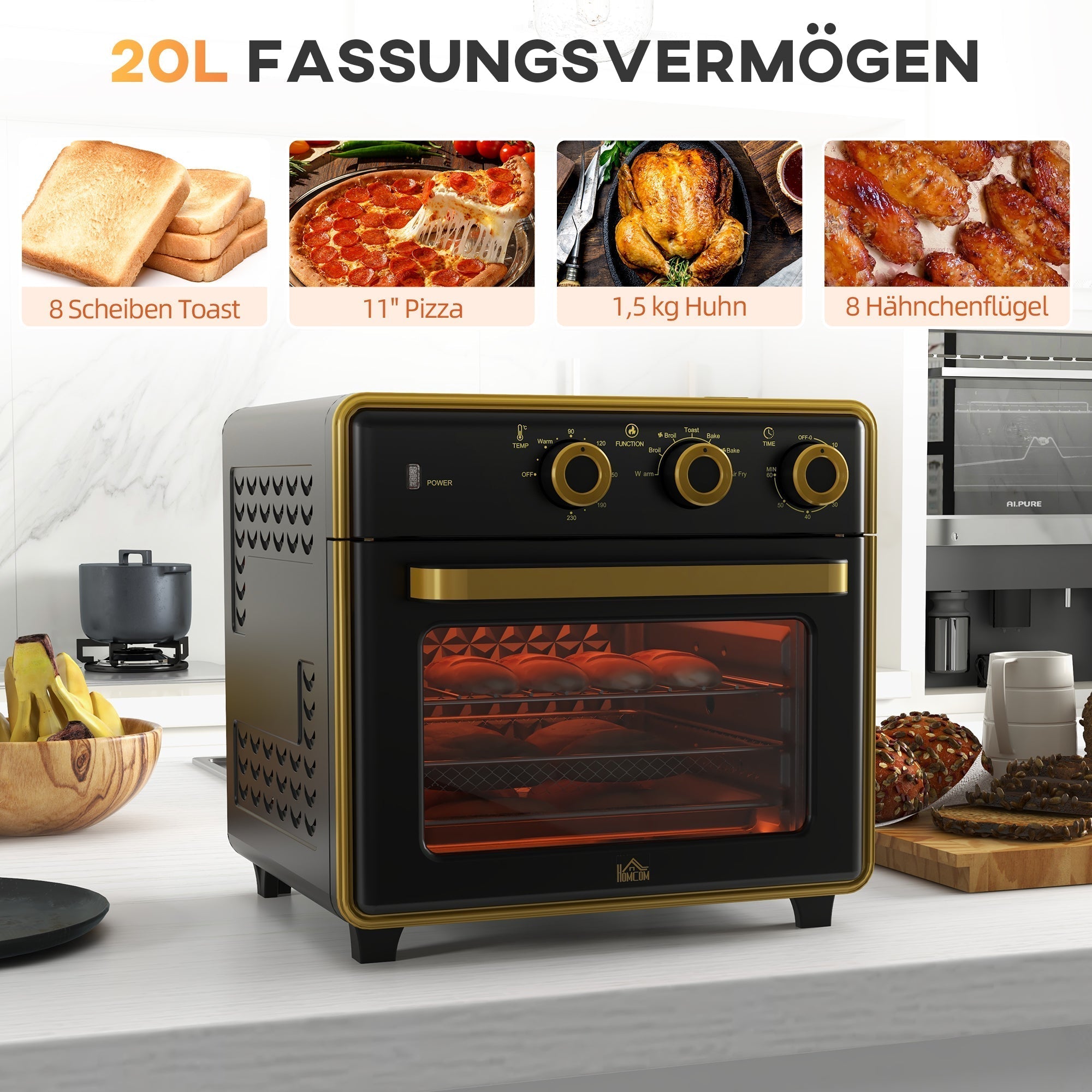 Small Oven 20L 1400W 90-230℃ 1 Hour Timer 3 Shelf Positions Iron Black