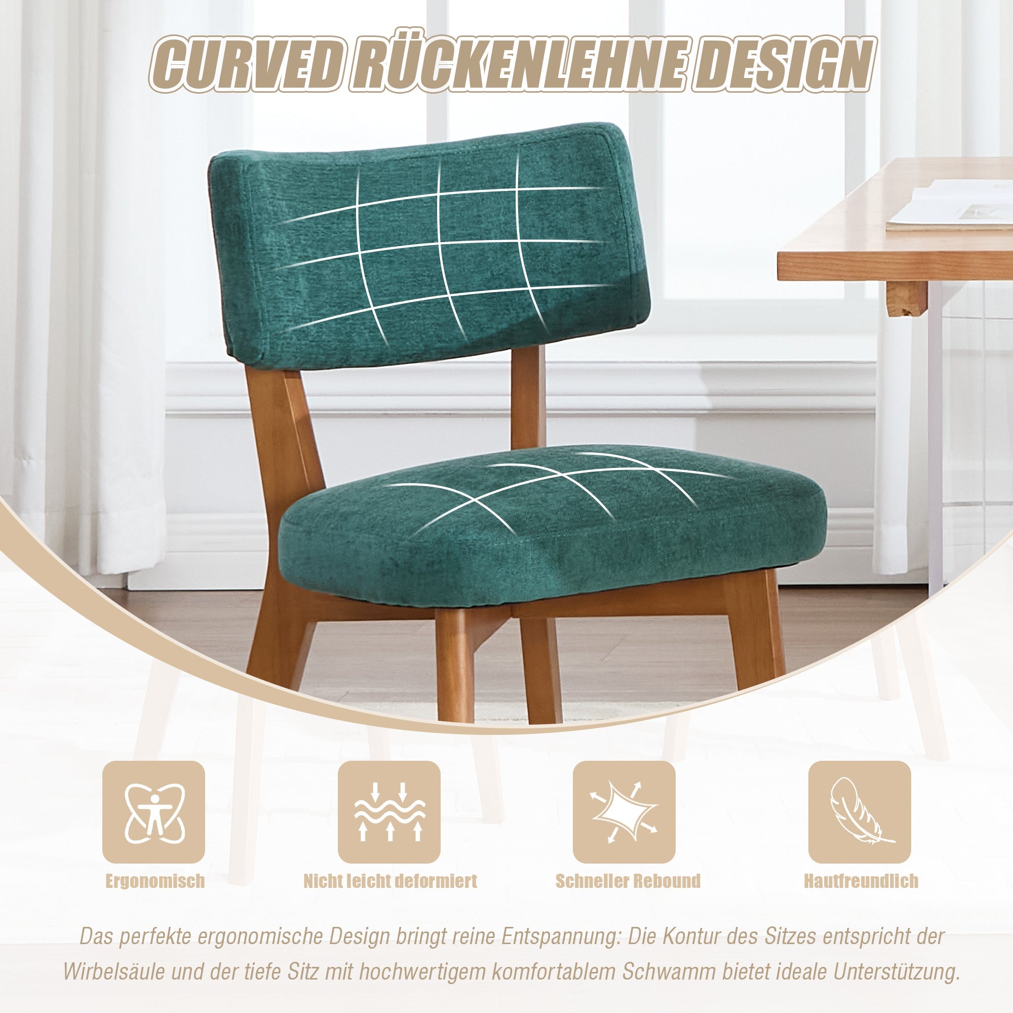 Dining Chair Set of 2, Modern Mid-Century Style Solid Wood Legs, Fabric Upholstered