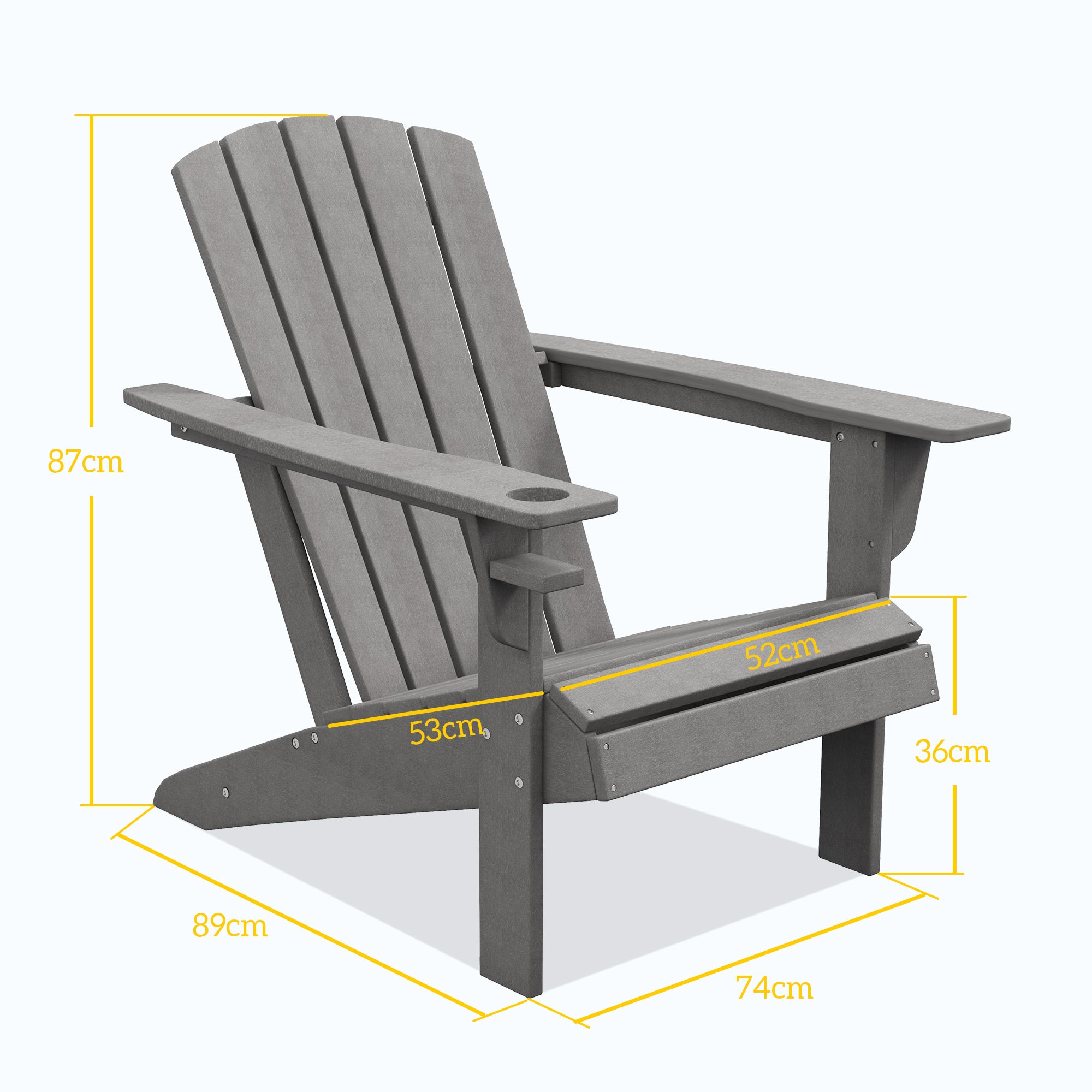 Adirondack Garden Chair, Drink Holder, Plastic Armchair, Grey