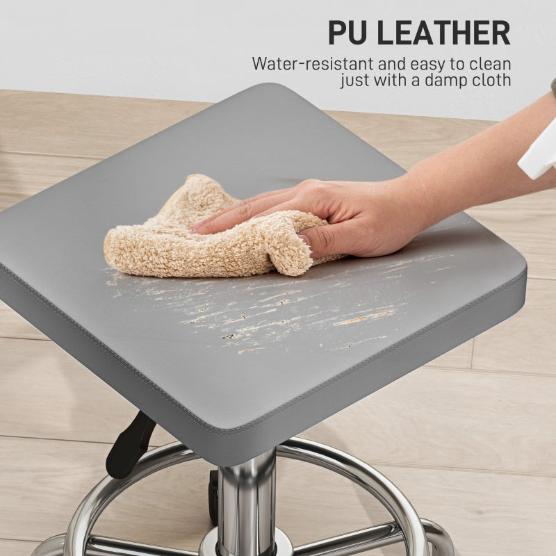 Salon Stool Padded Adjustable Height Swivel Faux Leather - Grey