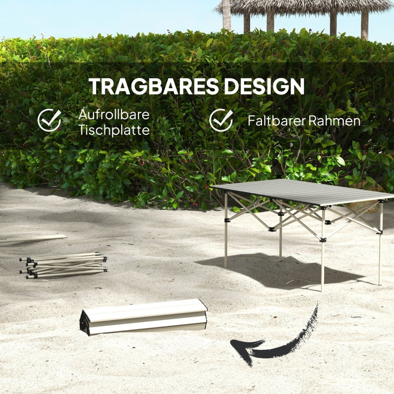 Camping Table Folding Table with Roll-Up Top, X-Frame, Lightweight 2-Person, 95 x 55 cm, Aluminum Khaki