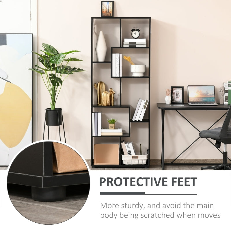 8-Tier Freestanding Bookcase, Melamine Surface Grid Stand, Black