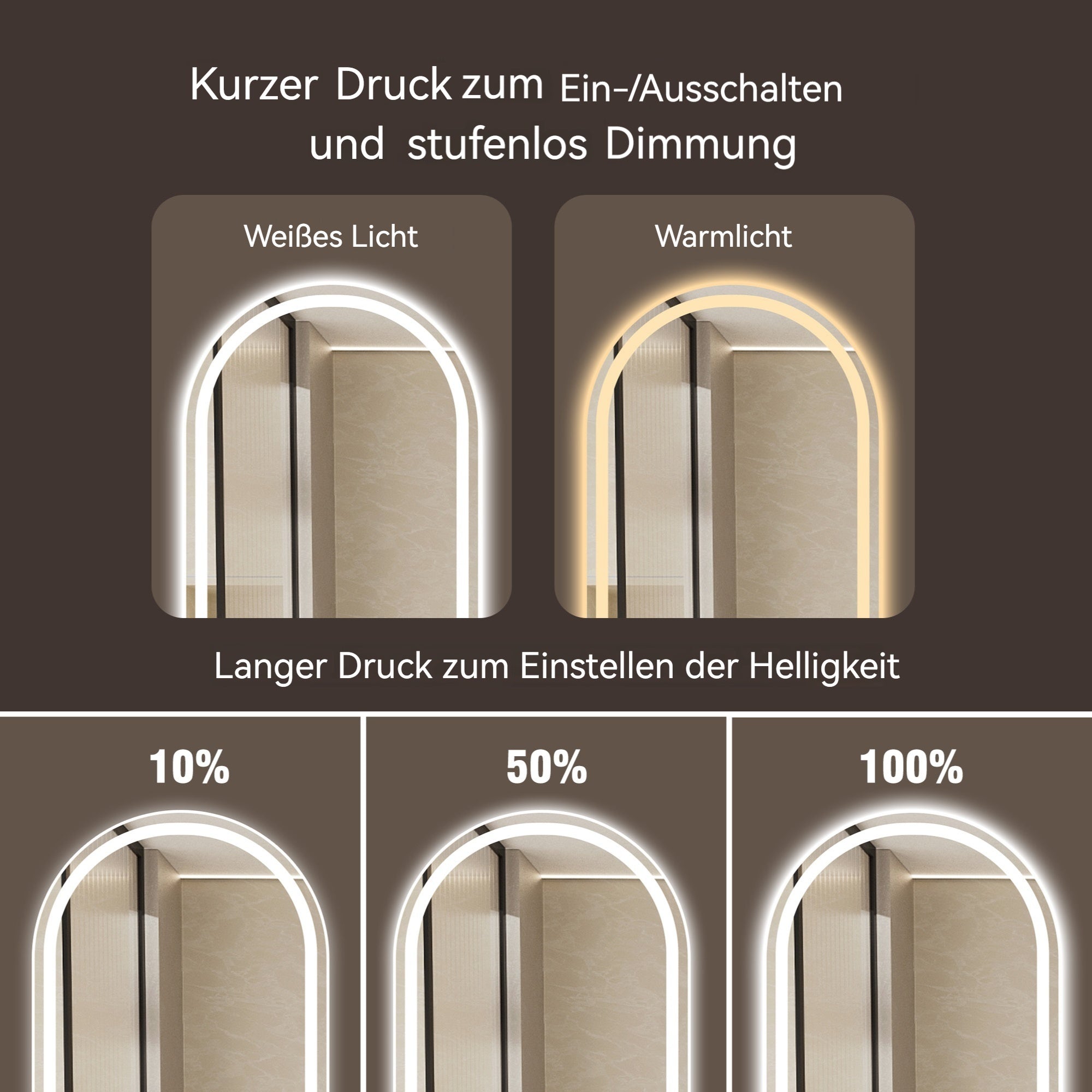 Rahmenloser ovaler Smart-Spiegel, 60x100cm, Antibeschlag-Touchscreen-Badezimmerspiegel, Glas