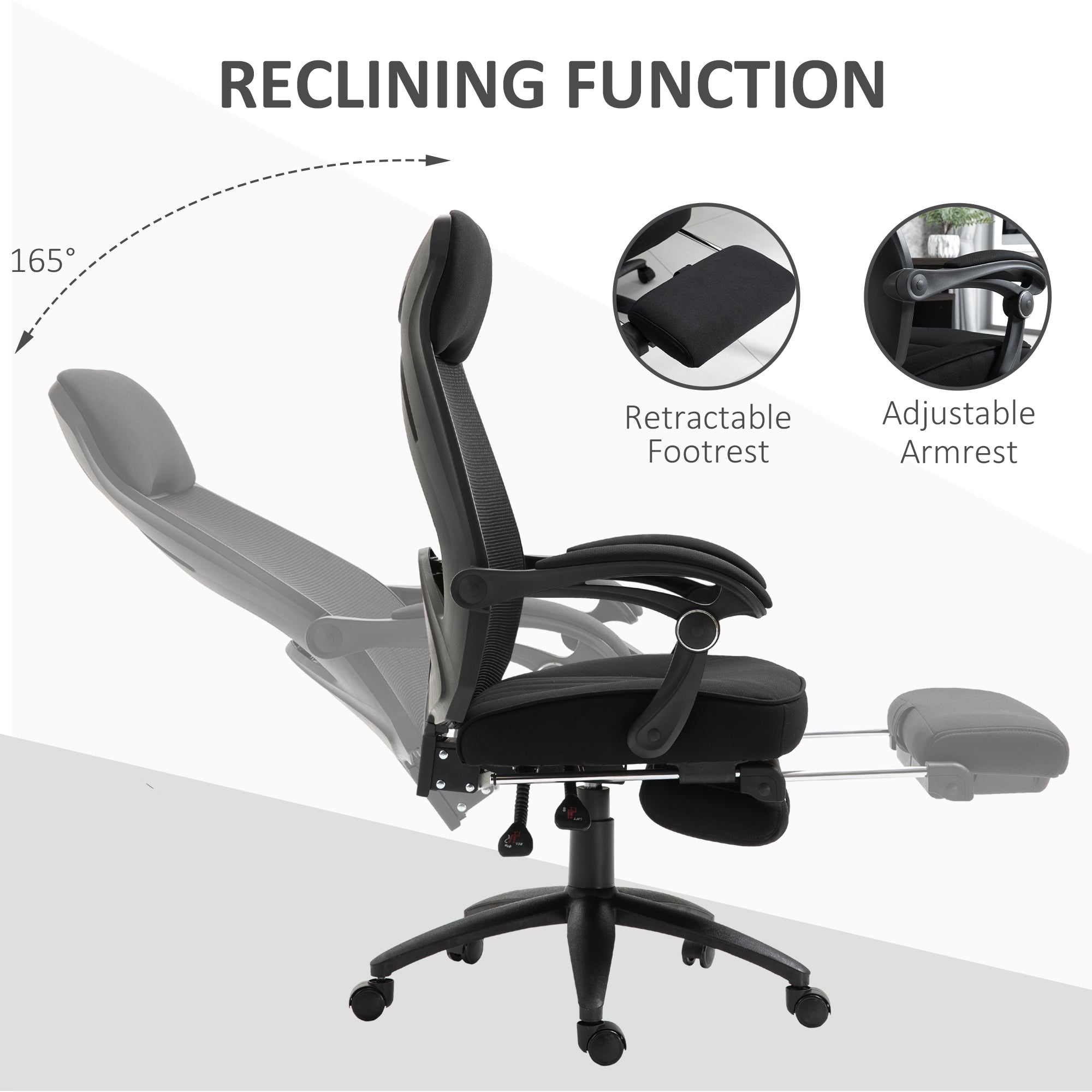 Office Chair, High Back Swivel Adjustable Height with Footrest, Black