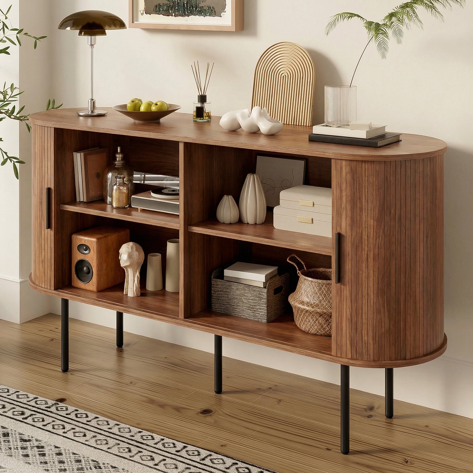 Modern Sideboard with Roll-up Doors and Iron Legs, MDF