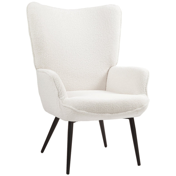 Wingback Chair, Recliner with Armrests and Metal Legs, Cream White
