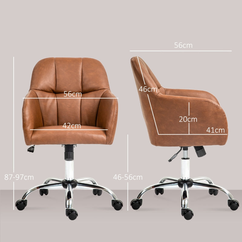 Faux Leather Tub Office Chair with Wheels, Brown