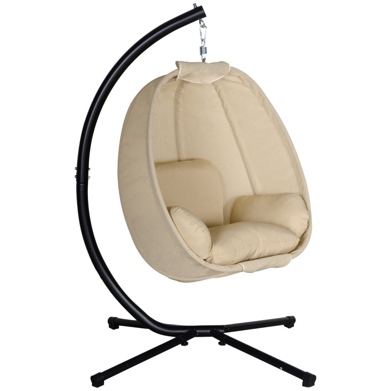 Hanging Chair, Egg-Shaped Swing Seat with Soft Cushion for Indoor and Outdoor Use, Khaki