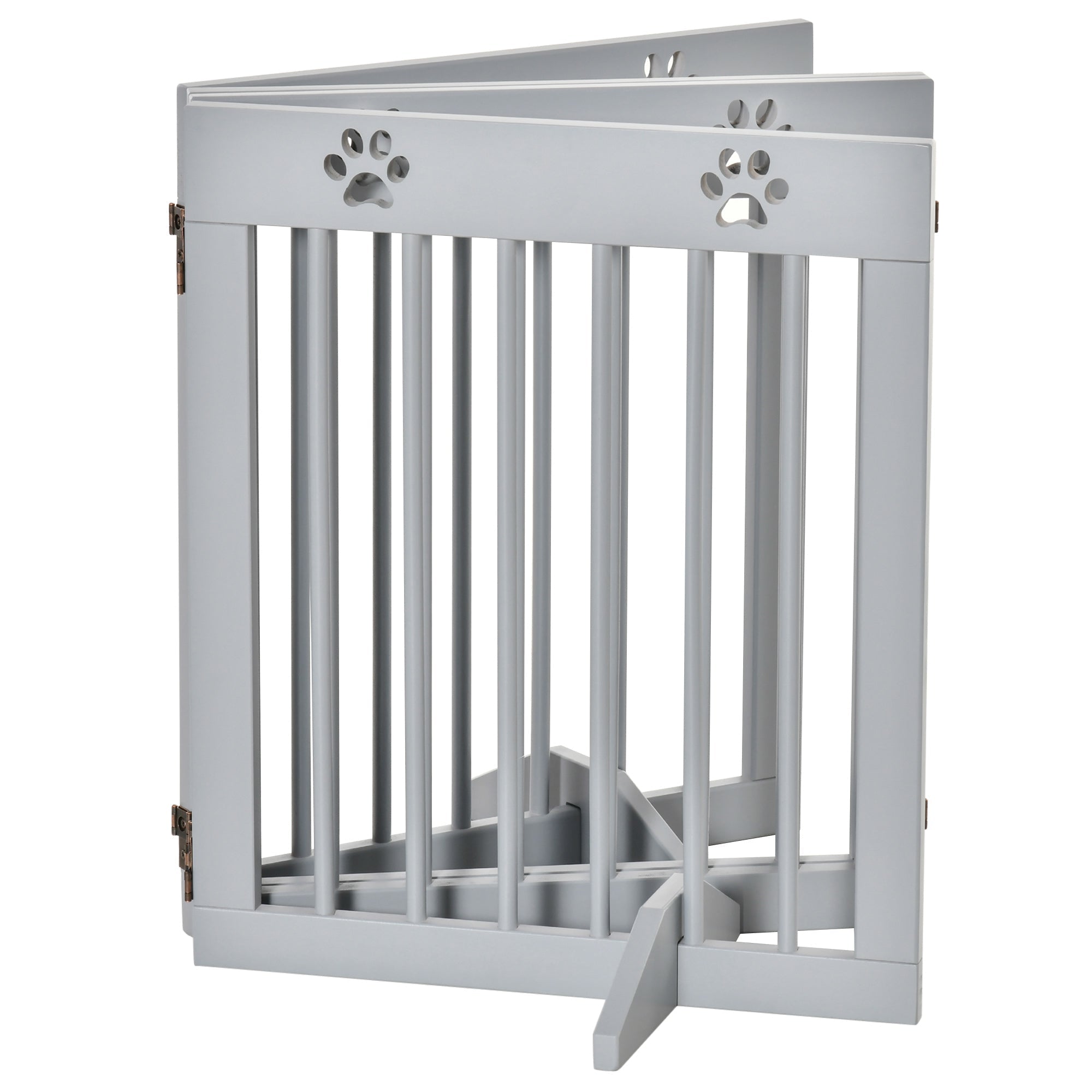 Dog Gate, 4-Part Foldable Freestanding, Wooden Light Grey