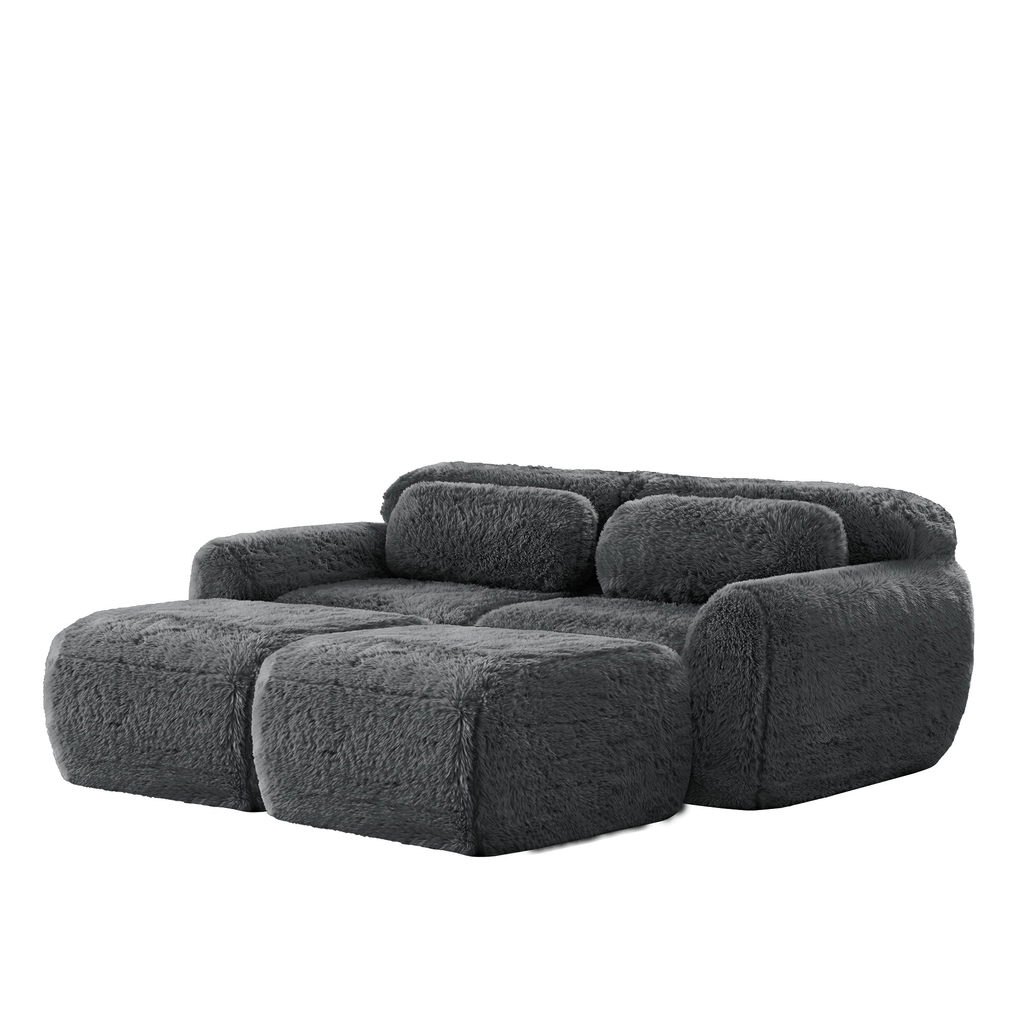 Boneless Cloud Modular Sleeper Sofa 2 Ottomans Plush Fabric - Grey