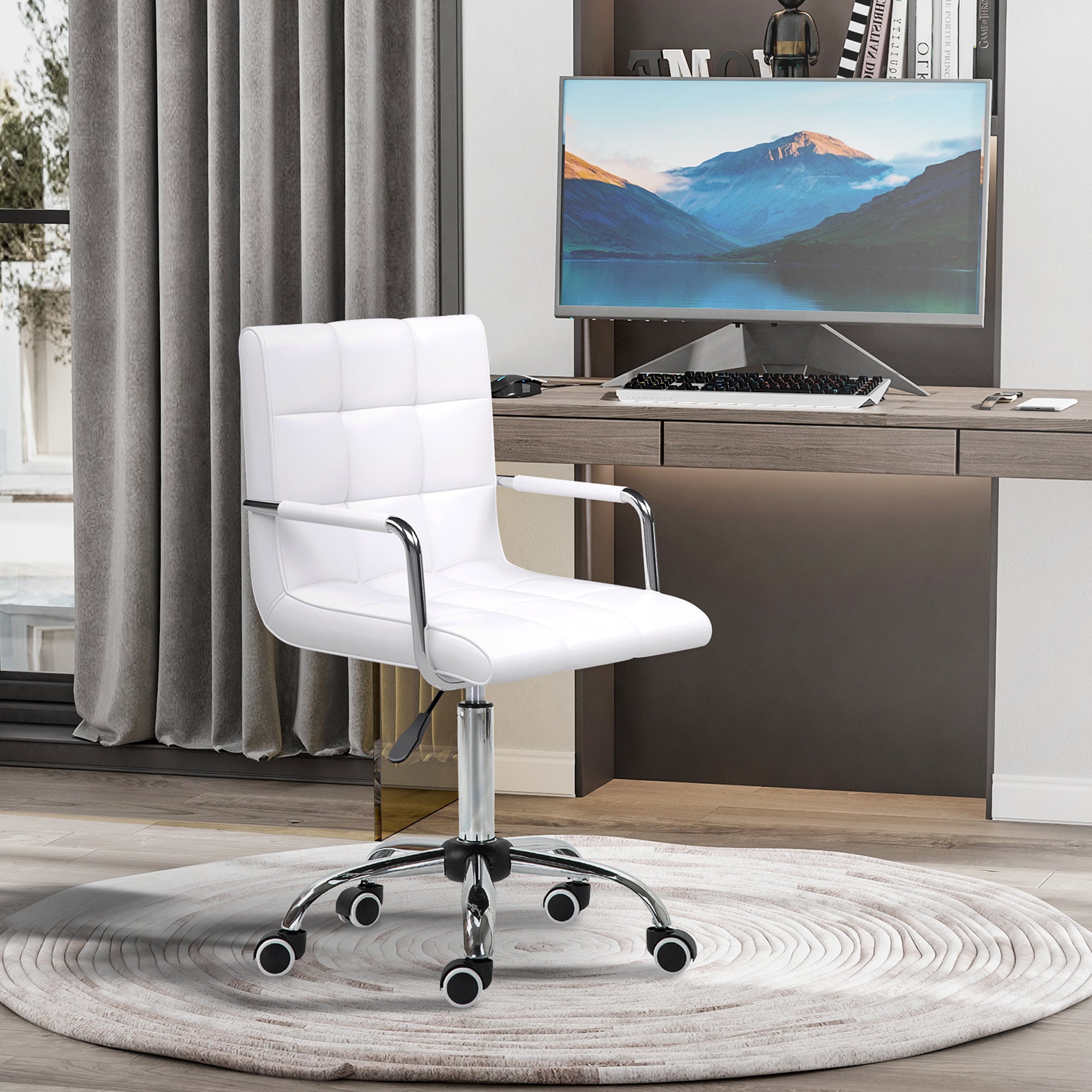 Office Chair, Height-Adjustable Ergonomic Swivel Executive, PU White