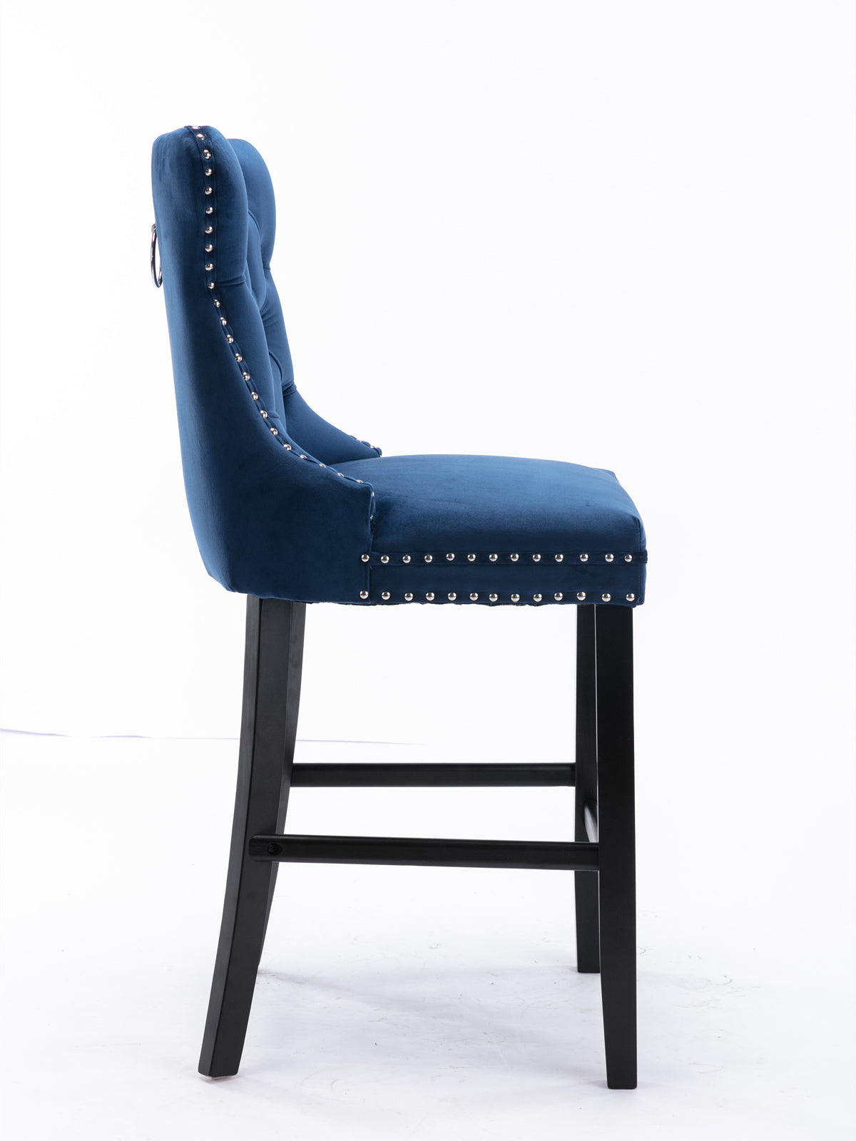 Barstools Set of 2 Velvet Upholstered Button Tufted Wooden Legs - Blue