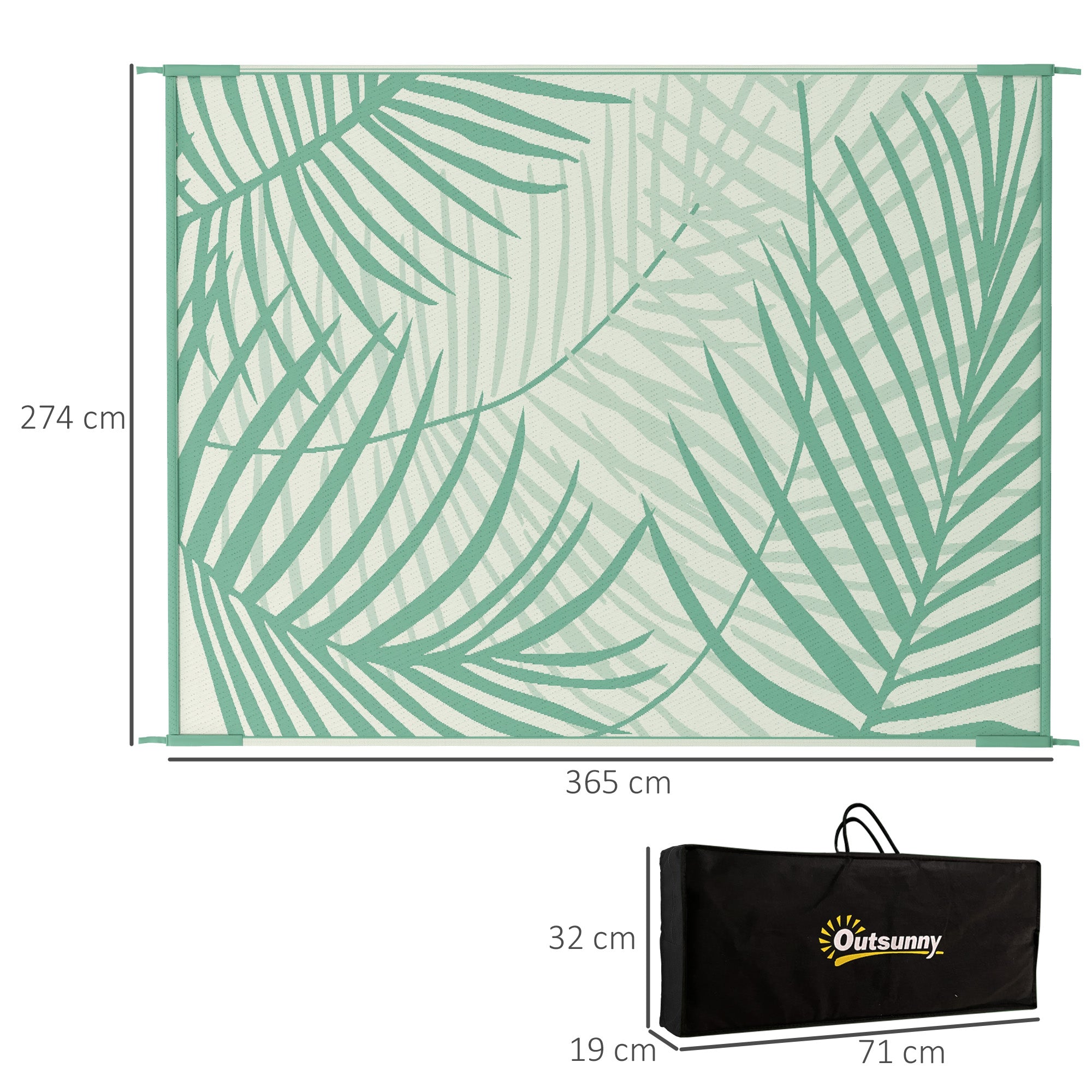 Outdoor Rug Reversible Water-Repellent 365x274cm with Carrying Bag, Green