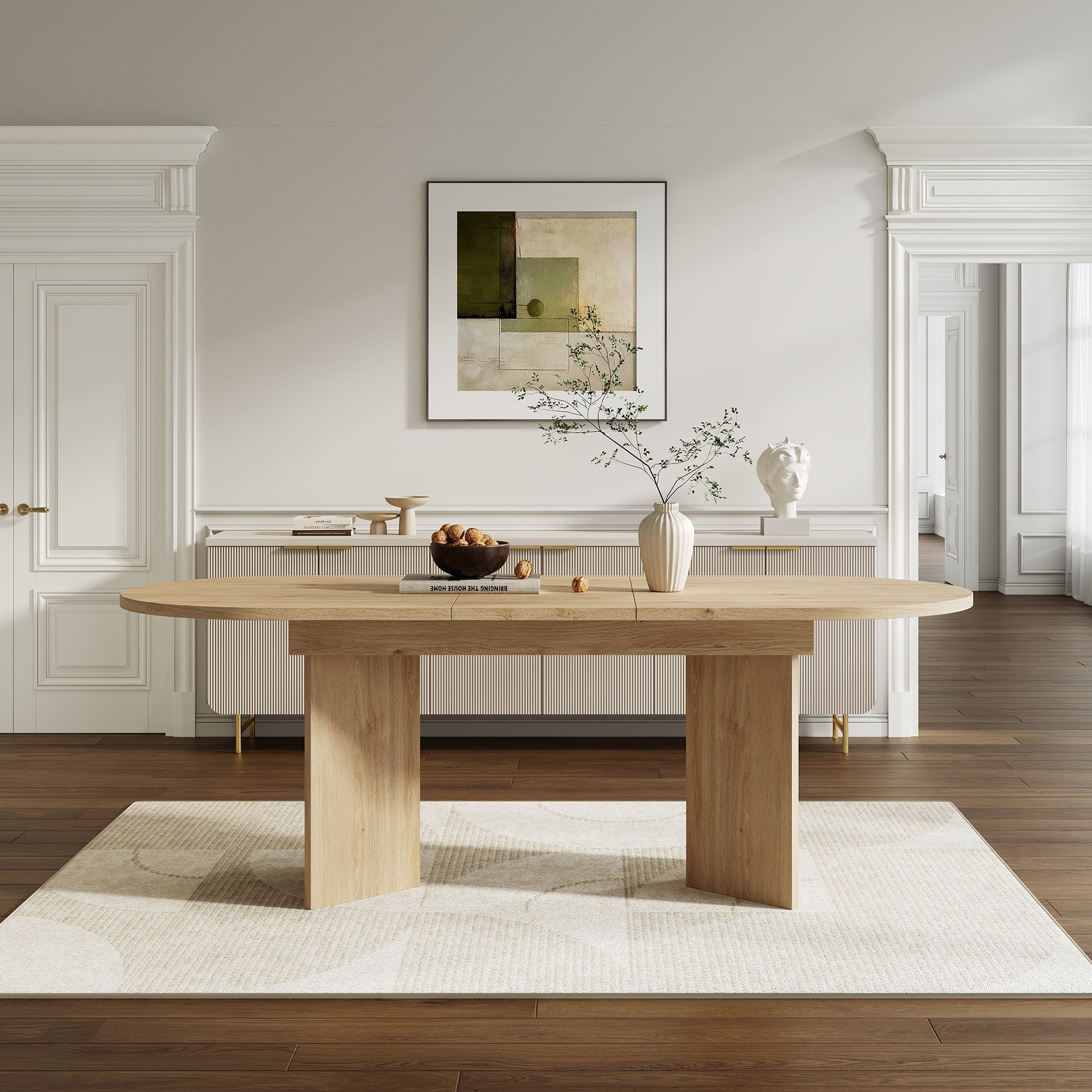 Extendable Dining Table 140/180x90 cm Seats 6-8 Rounded Corners Simple Style Oak Color