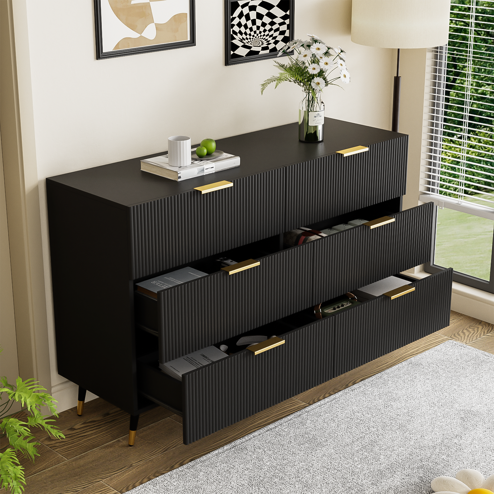 Sideboard with Modern Design, Chest of Drawers, Golden Handles