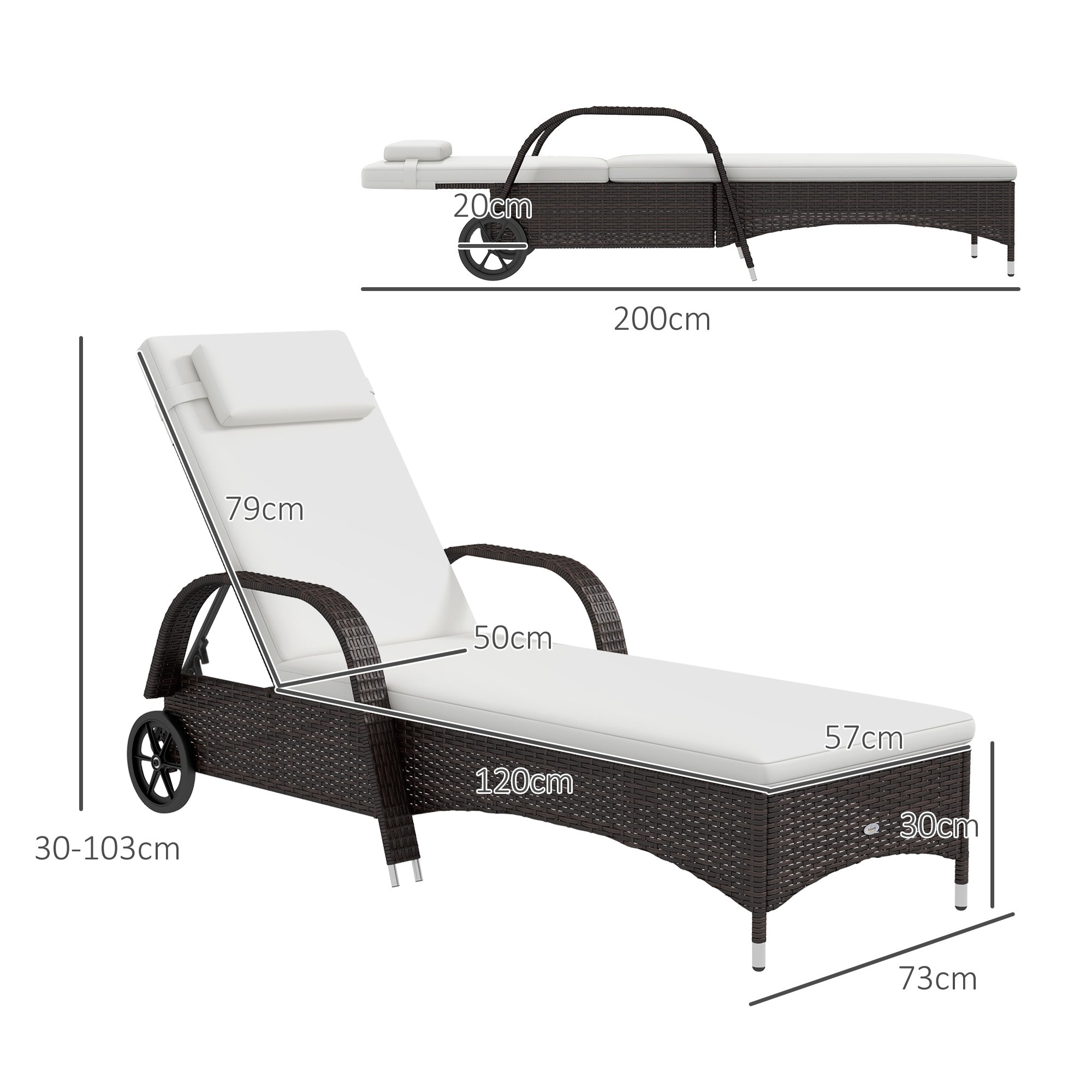 Brown Rattan Sun Lounger Adjustable Steel Frame, Rattan/Steel