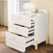 Bedside Table with 3 Drawers, Silent Design, Wood Feet, White