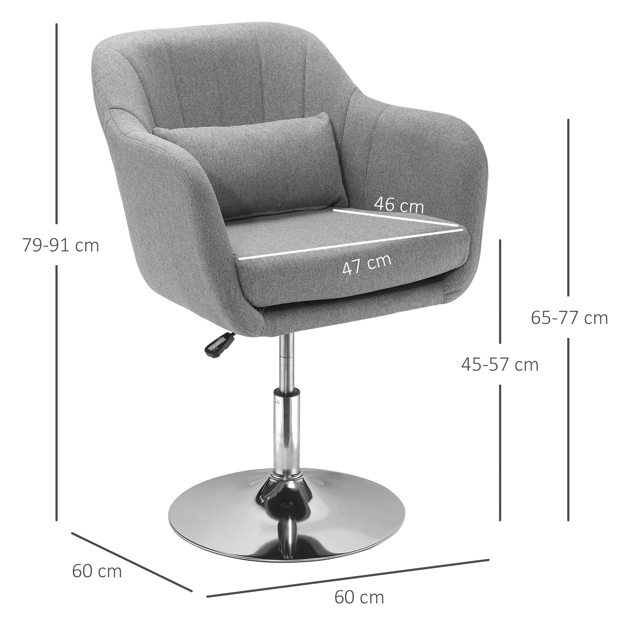 Swivel chair height adjustable accent recliner with back cushion linen grey