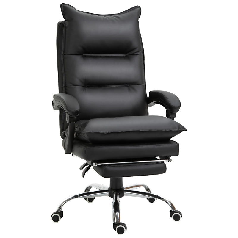 Vinsetto Office Chair, Height-Adjustable Desk with Footrest, Black Faux Leather