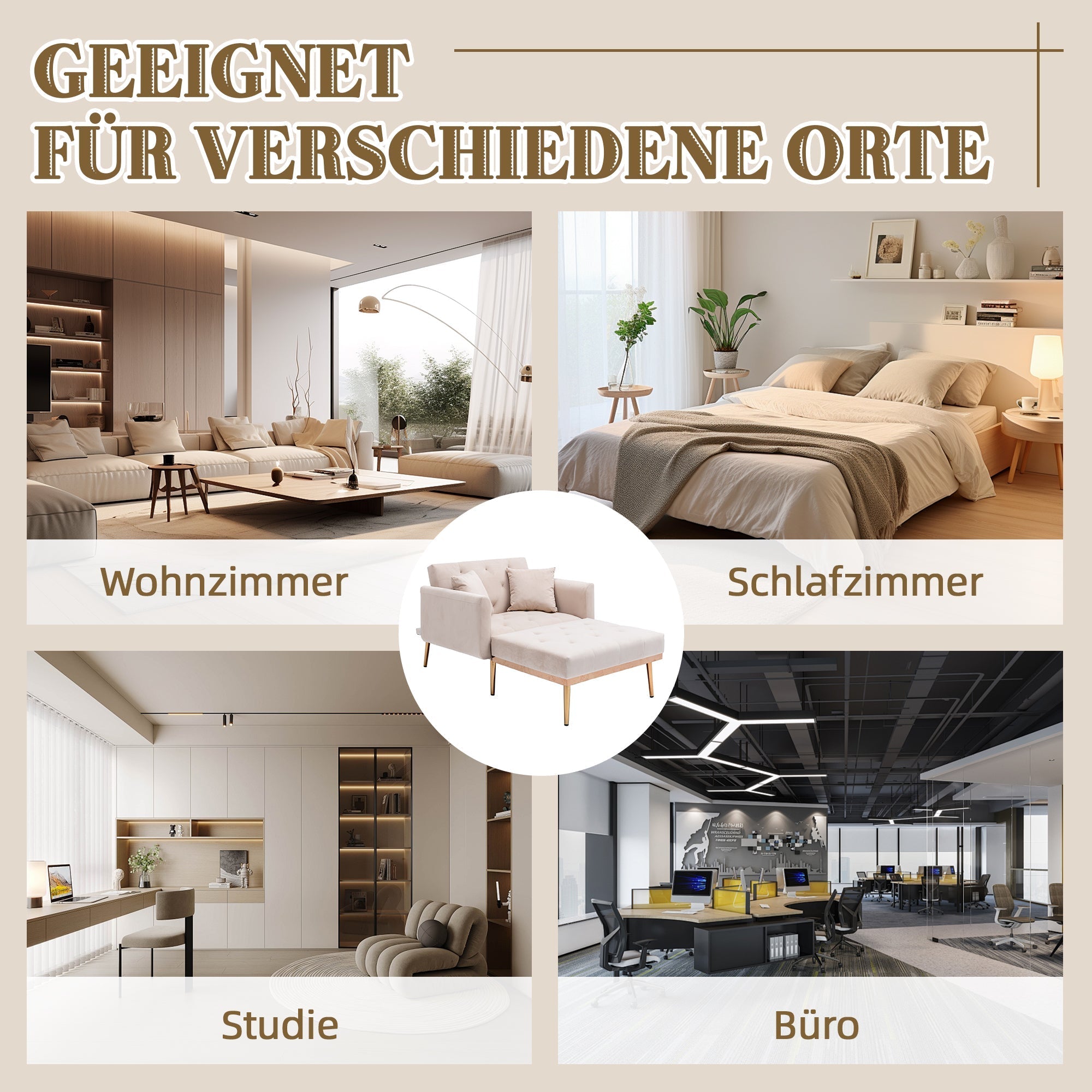 Armchair, Adjustable Backrest Recliner Folding Sofa, Beige